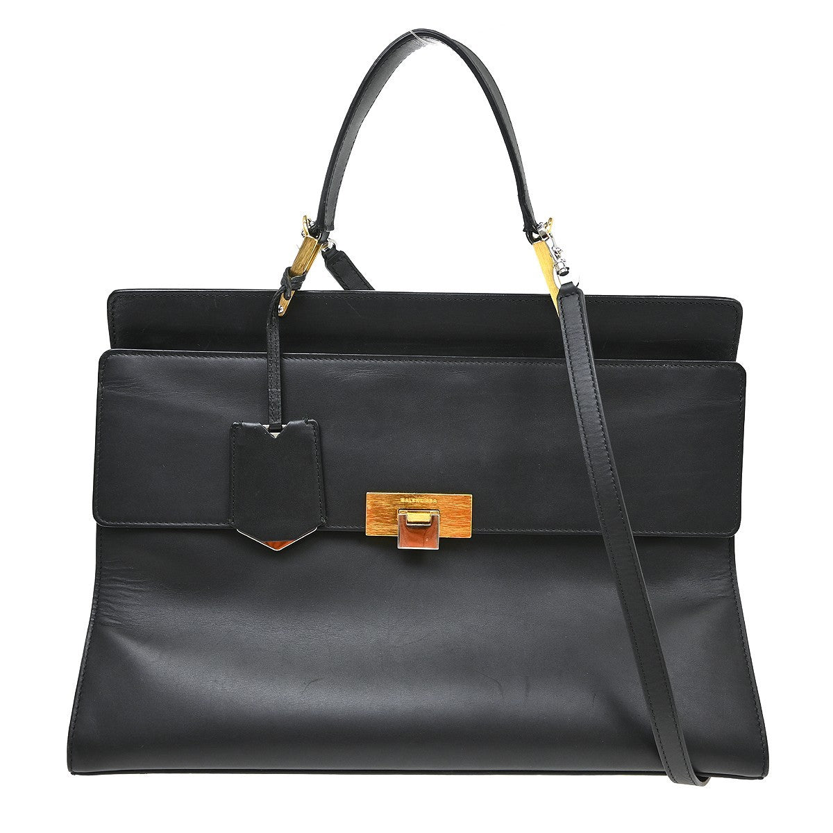 Balenciaga Le Dix Zip Cartable Top Handle Leather Black Leather Handbag (Pre-Owned)