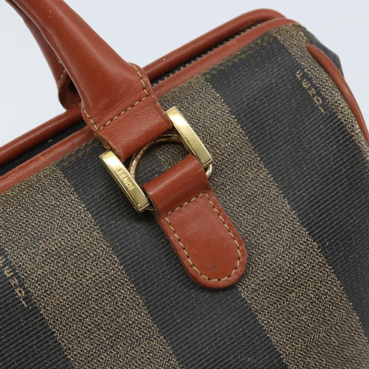 Fendi Vintage Pequin Convertible Boston Coated Canvas Brown Canvas Handbag (Pre-Owned)
