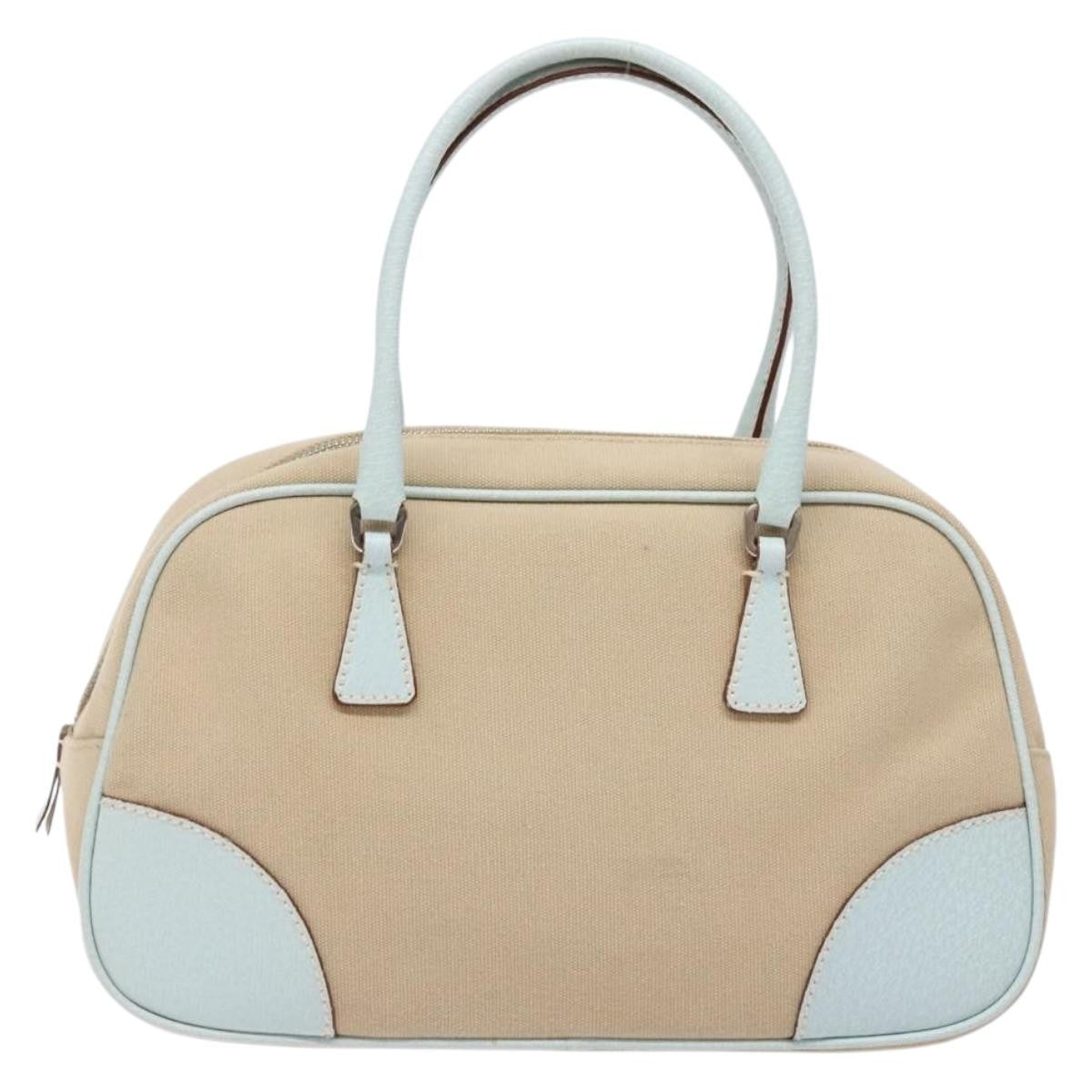 Prada Bauletto Canvas With Leather Beige Canvas Bag (Pre-Owned)