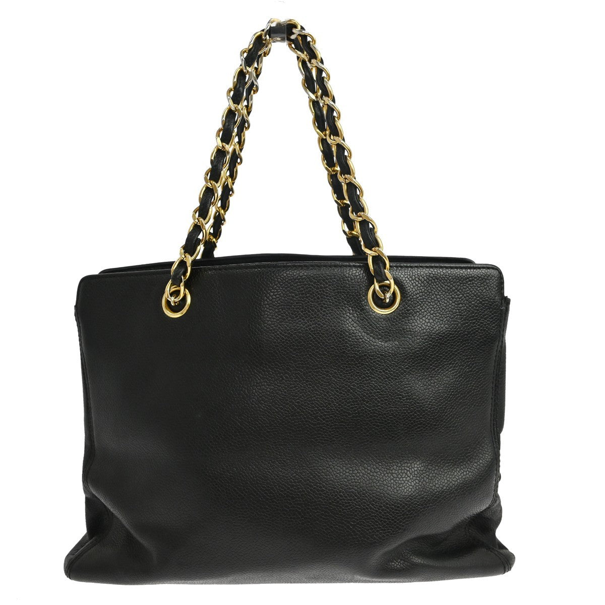 Chanel Vintage Logo Chain Tote Caviar Black Leather Tote Bag Bag (Pre-Owned)