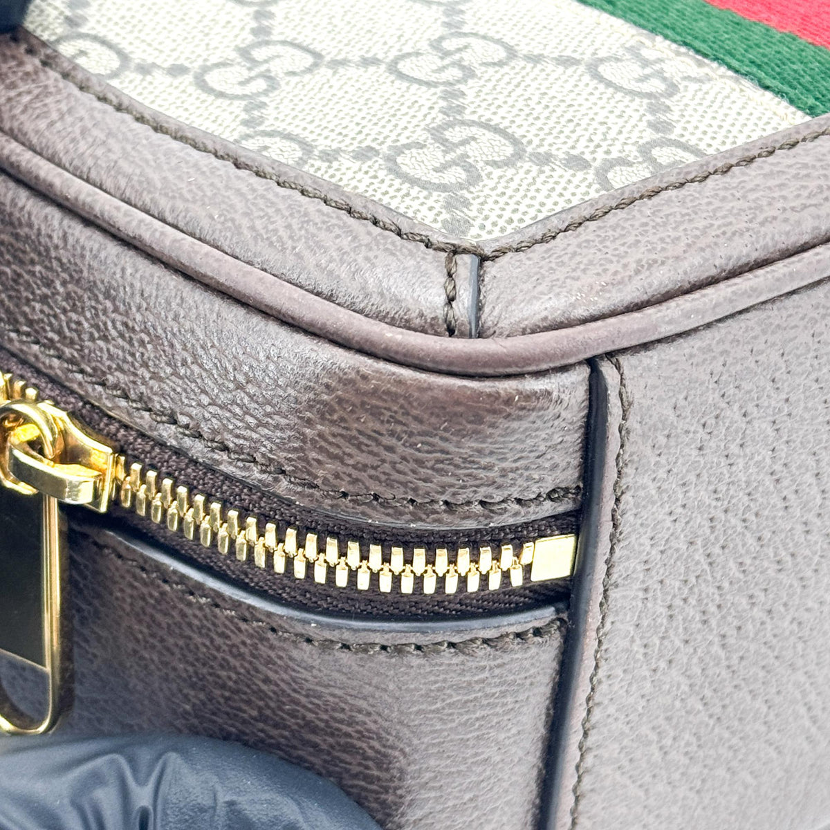 Gucci Ophidia Zip Around Top Handle Gg Coated Canvas With Leather Brown Canvas Handbag (Pre-Owned)