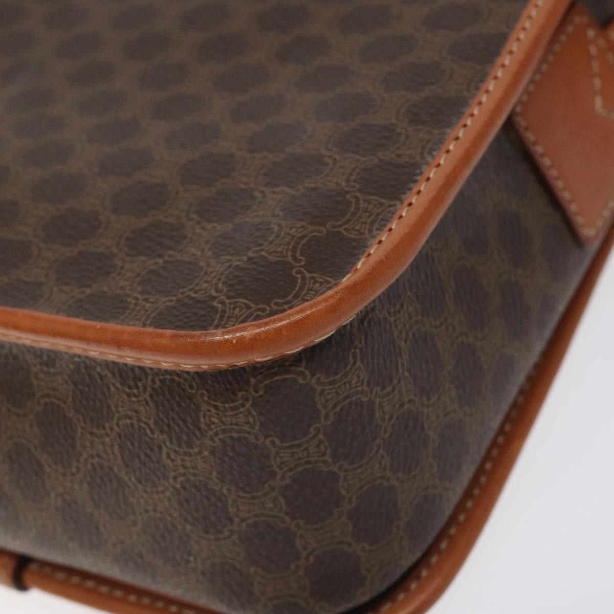 Celine Vintage Macadam Circle Logo Canvas And Leather Brown Canvas Shoulder Bag Bag (Pre-Owned)