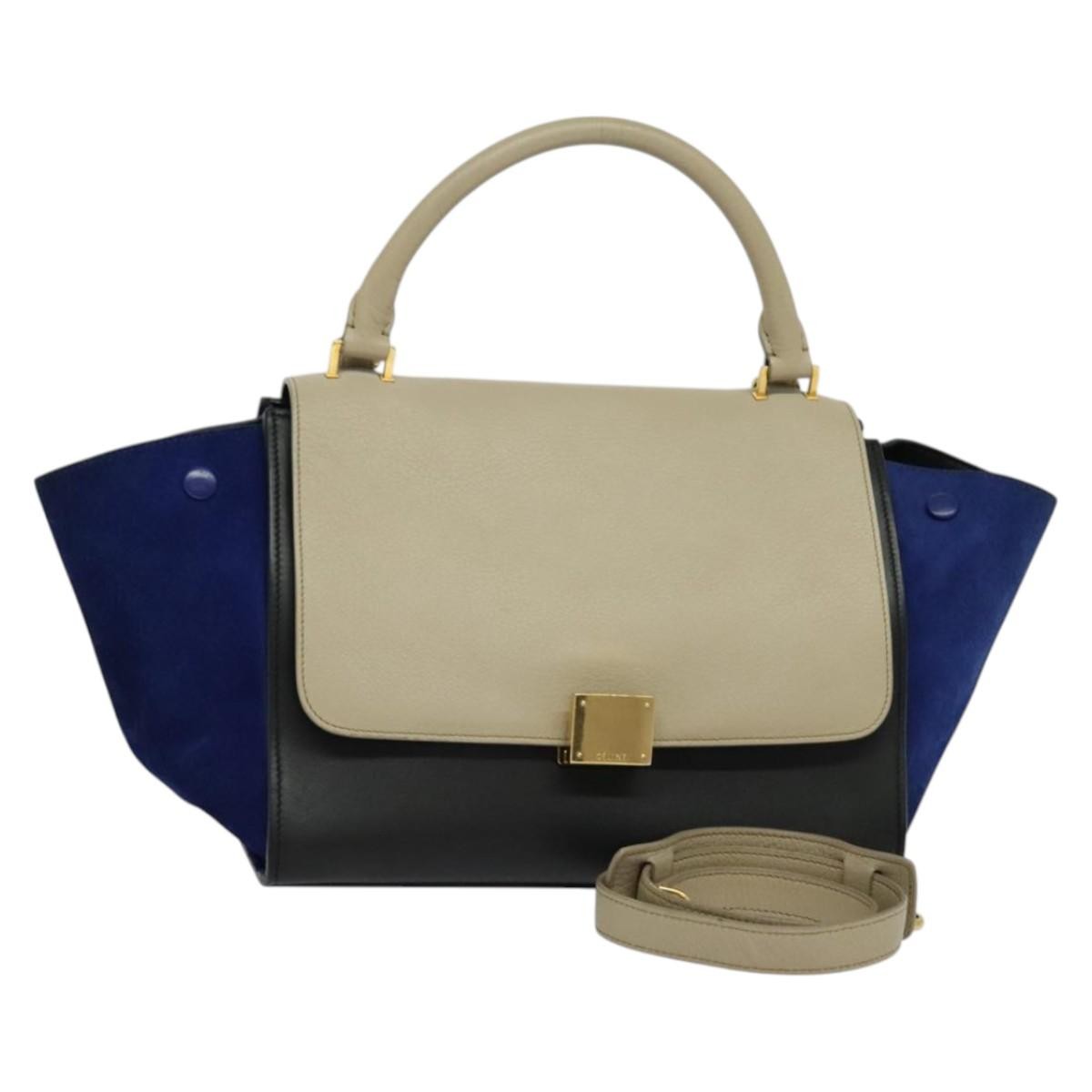 Celine Tricolor Trapeze Leather Beige Leather Handbag (Pre-Owned)