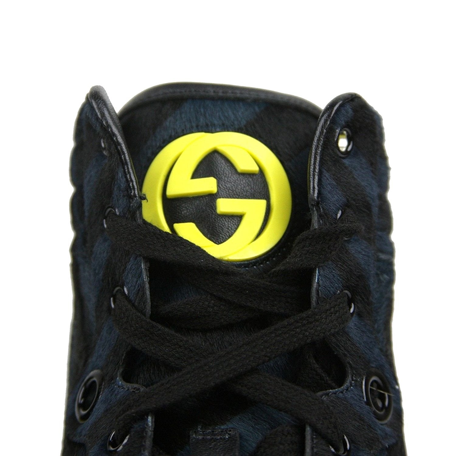 Gucci Men's Blue Black Calf Hair Leather High-top Limited Sneakers 357172 4180