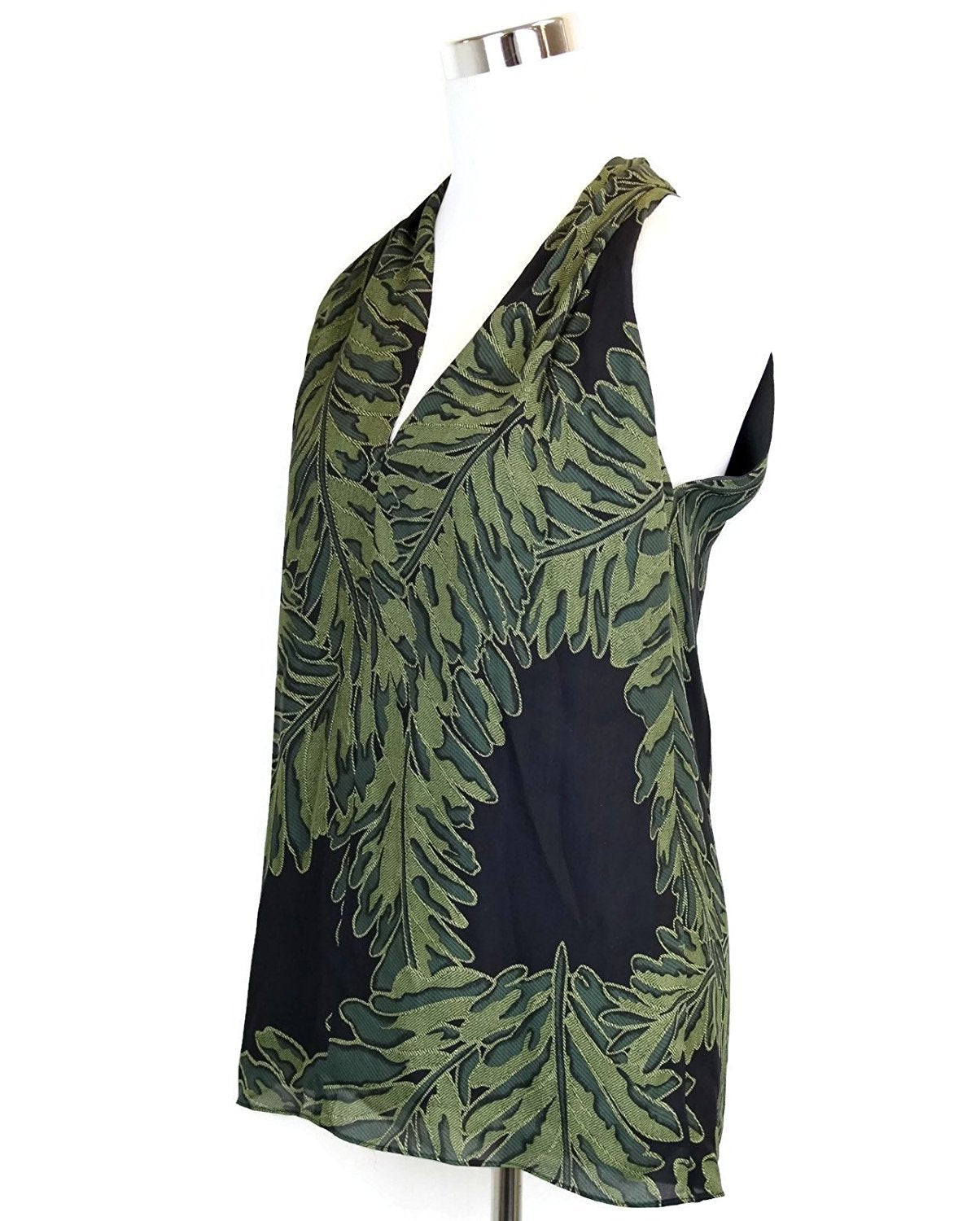 Gucci Women's Green Silk Halter Leaf Printed Top