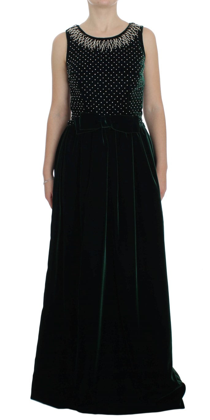 Dolce & Gabbana Green Velvet Crystal Long Maxi Women's Dress