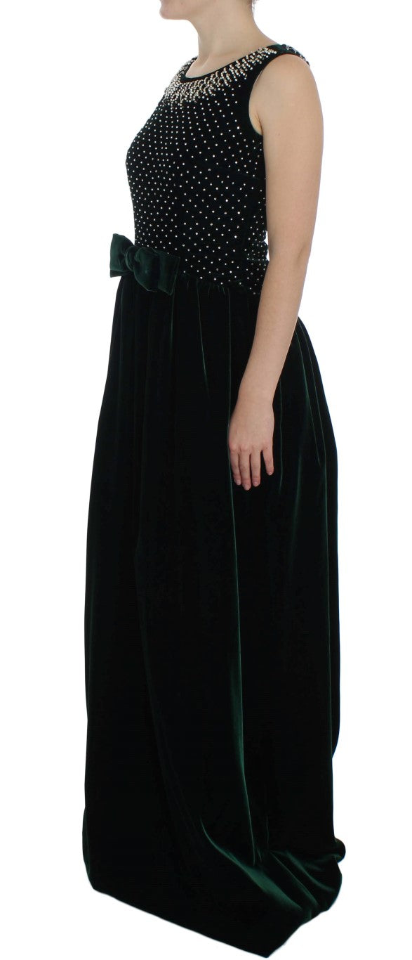 Dolce & Gabbana Green Velvet Crystal Long Maxi Women's Dress