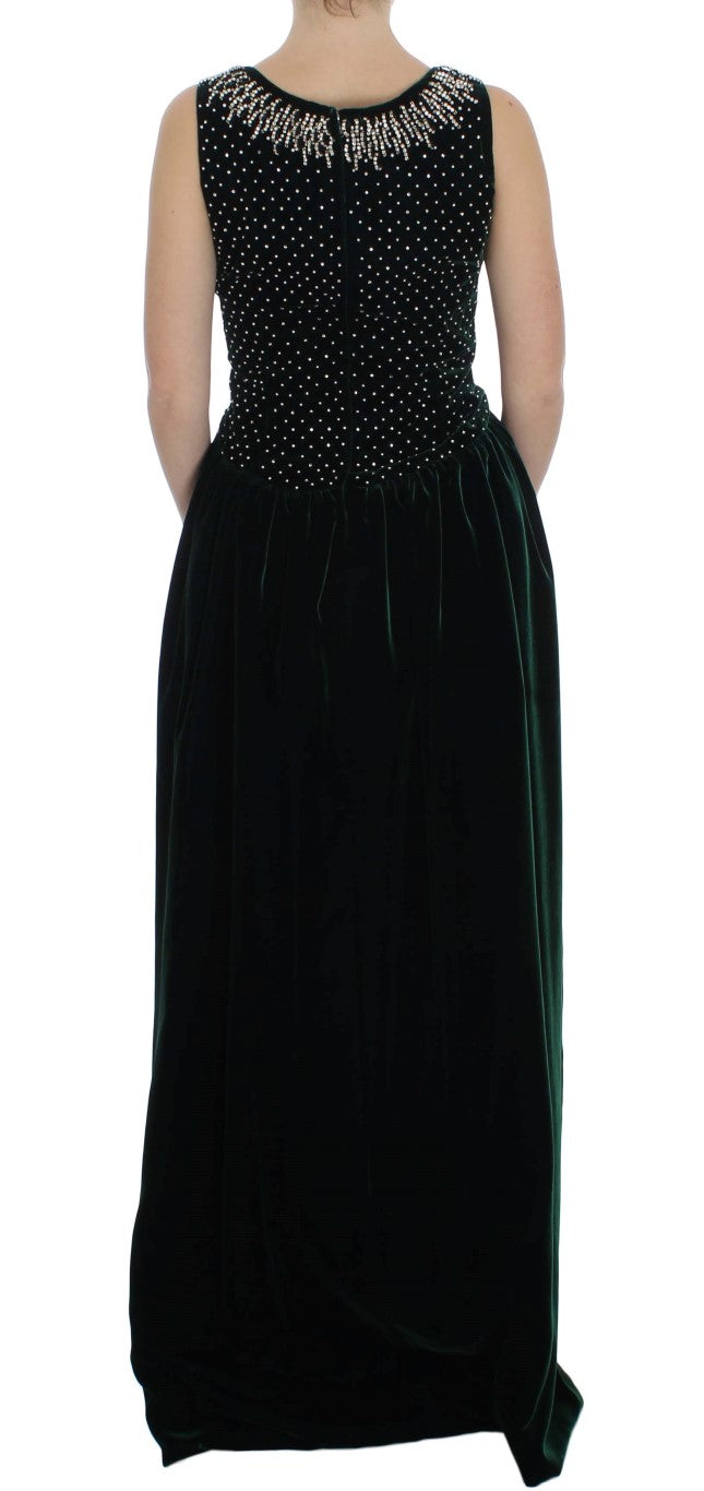 Dolce & Gabbana Green Velvet Crystal Long Maxi Women's Dress