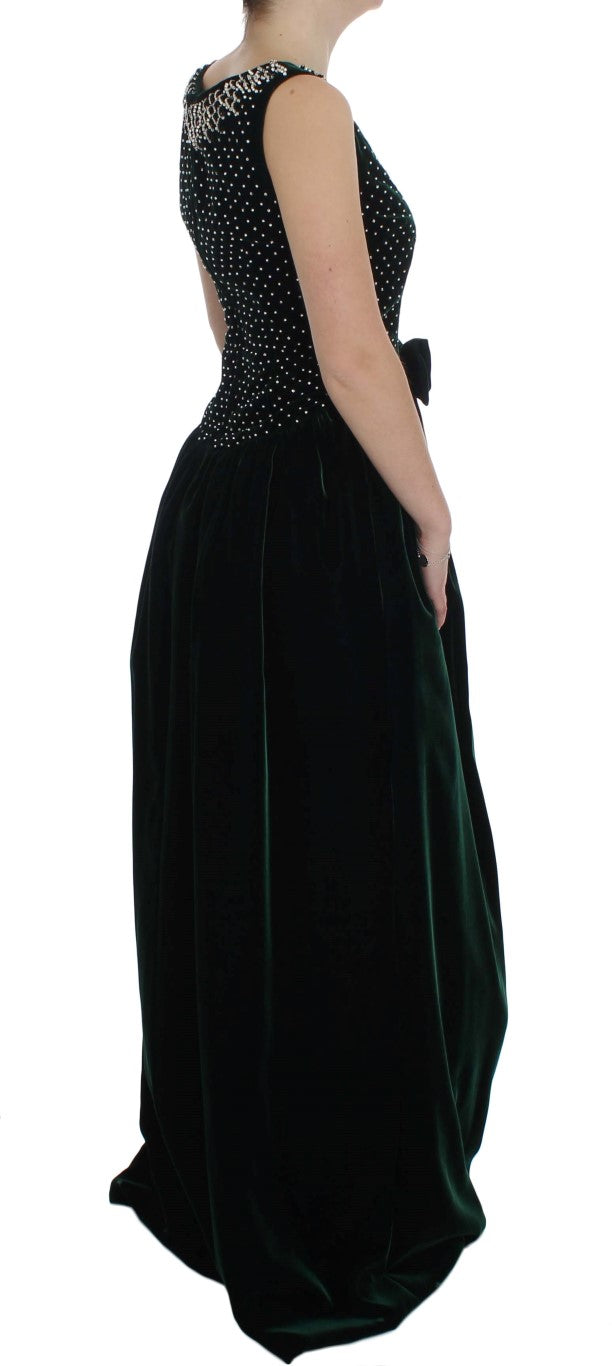 Dolce & Gabbana Green Velvet Crystal Long Maxi Women's Dress
