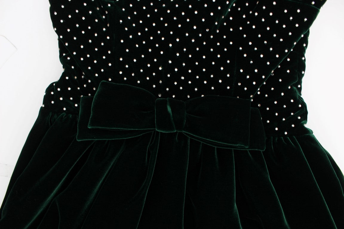 Dolce & Gabbana Green Velvet Crystal Long Maxi Women's Dress