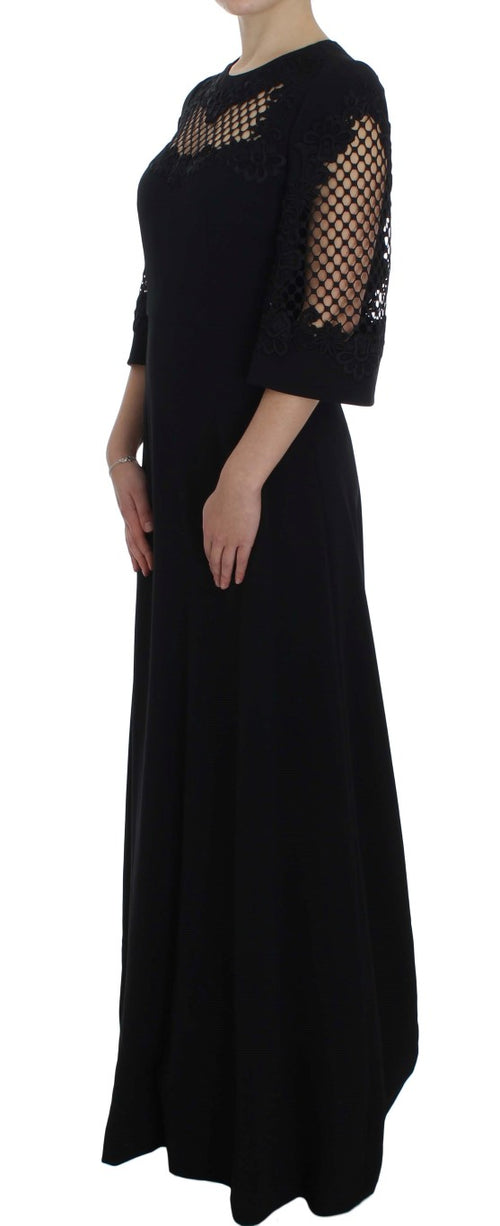 Dolce & Gabbana Elegant Black Wool Cutout Maxi Women's Dress