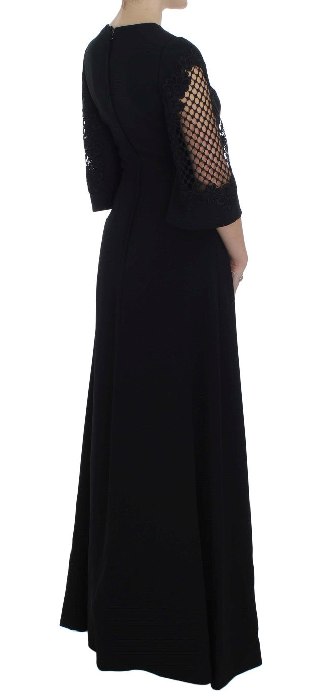 Dolce & Gabbana Elegant Black Wool Cutout Maxi Women's Dress