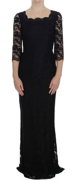 Dolce & Gabbana Elegant Black Floral Lace Maxi Women's Dress