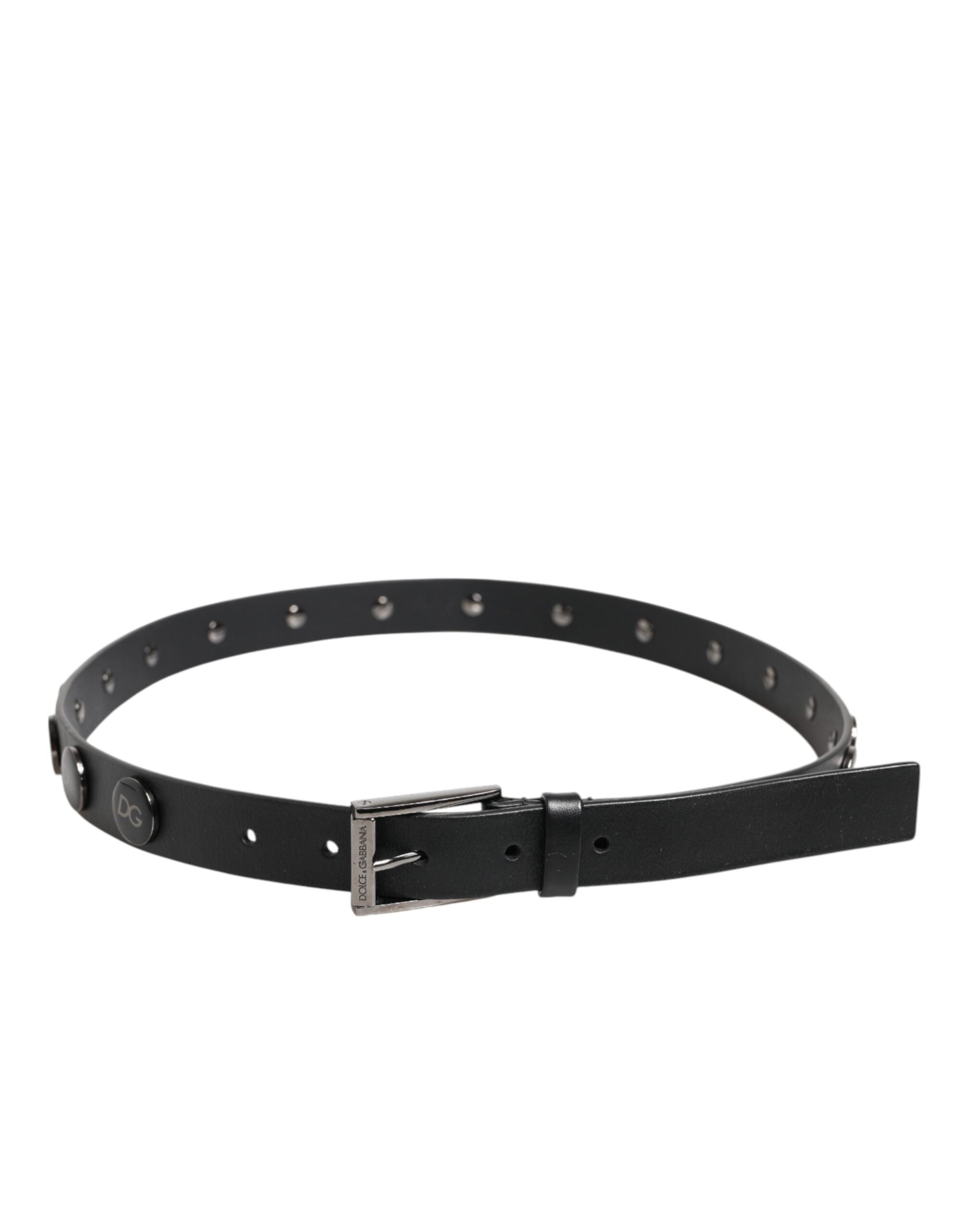 Dolce & Gabbana Black Luxury Leather DG Studs Buckle Men's Belt