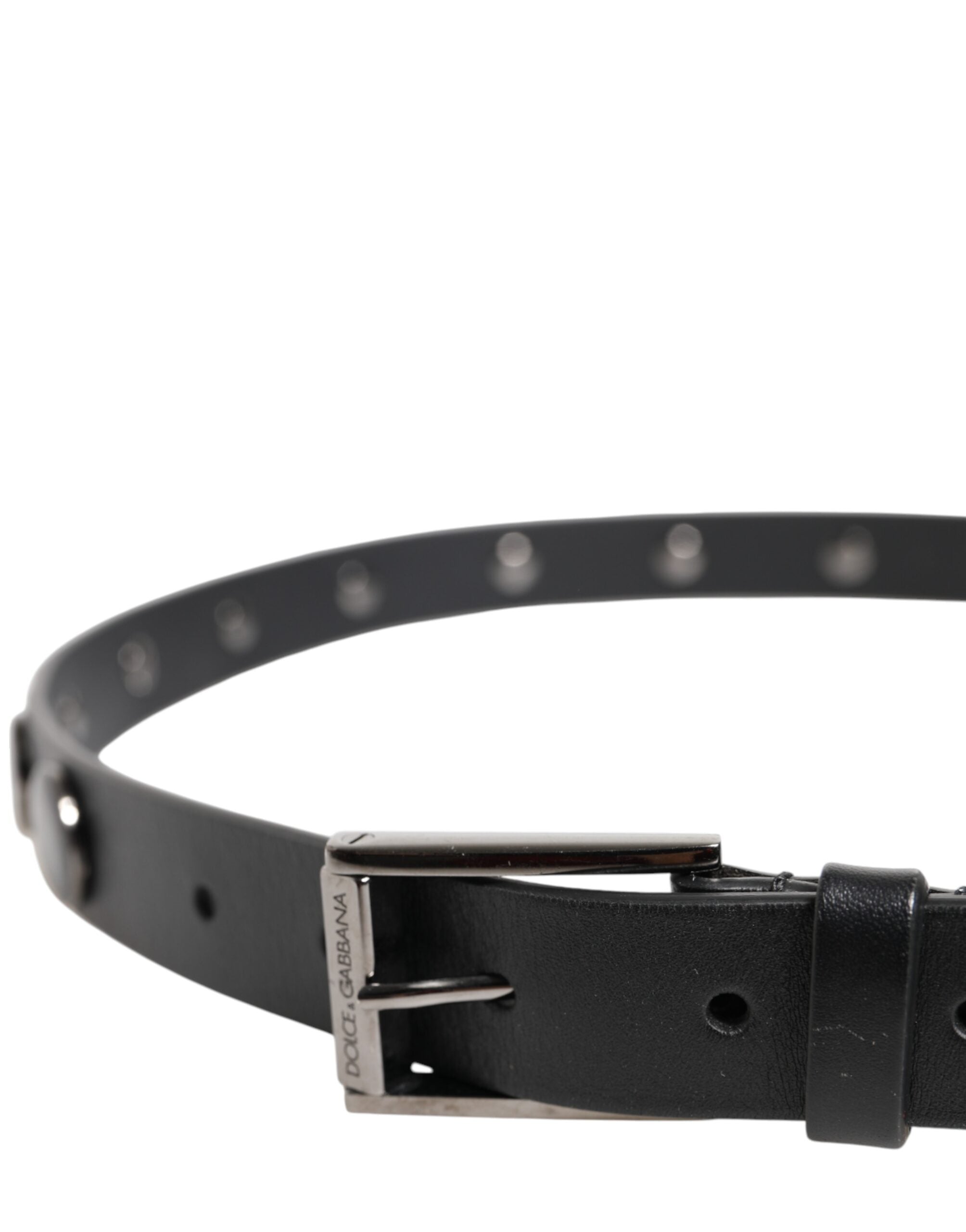 Dolce & Gabbana Black Luxury Leather DG Studs Buckle Men's Belt