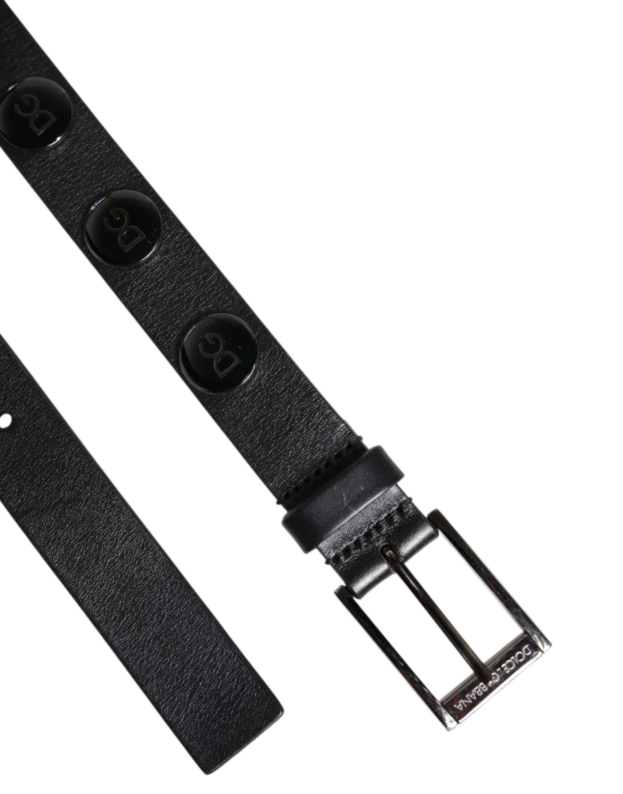 Dolce & Gabbana Black Luxury Leather DG Studs Buckle Men's Belt