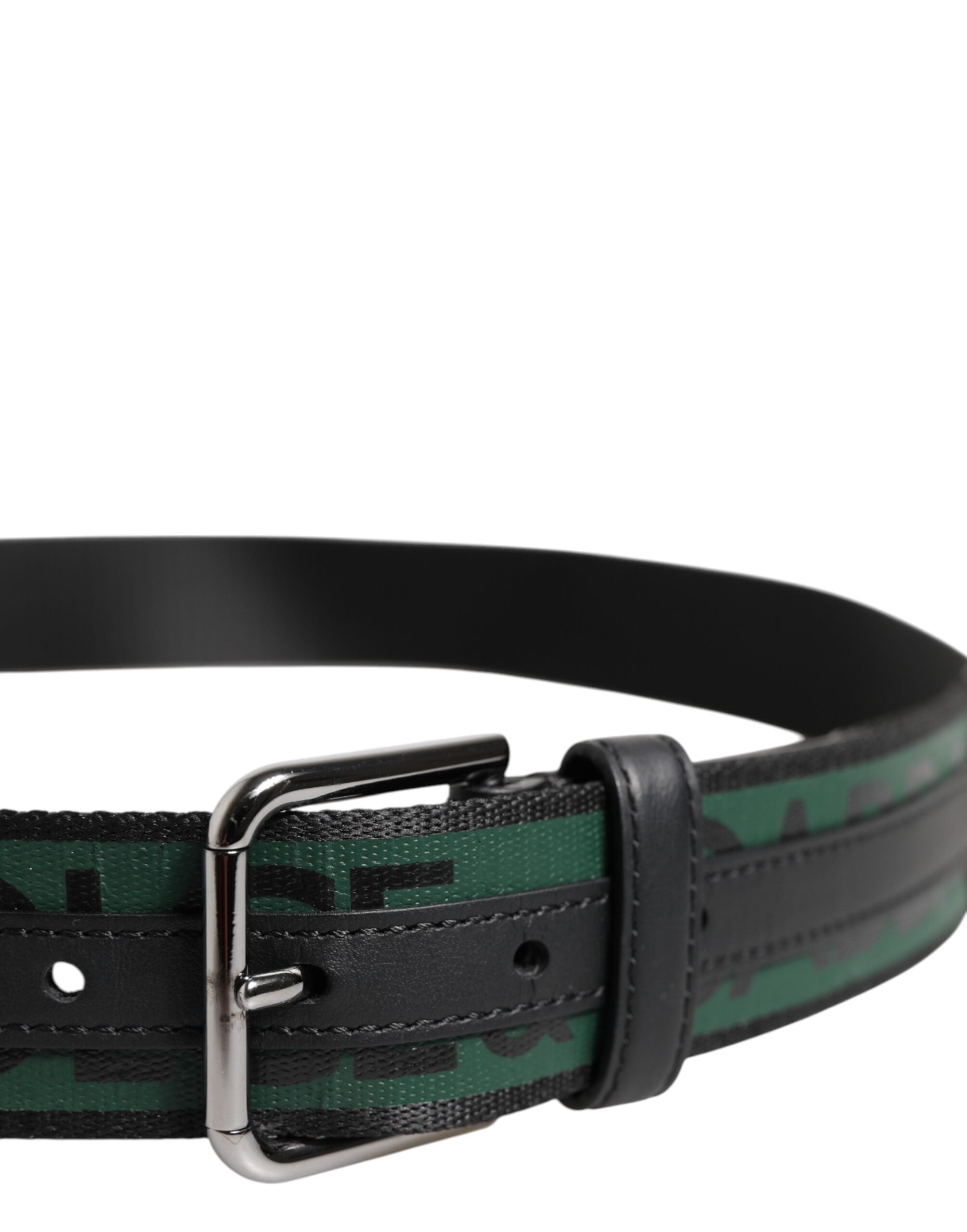 Dolce & Gabbana Green Black Polyester DG Logo Buckle Men's Belt (Pre-Owned)