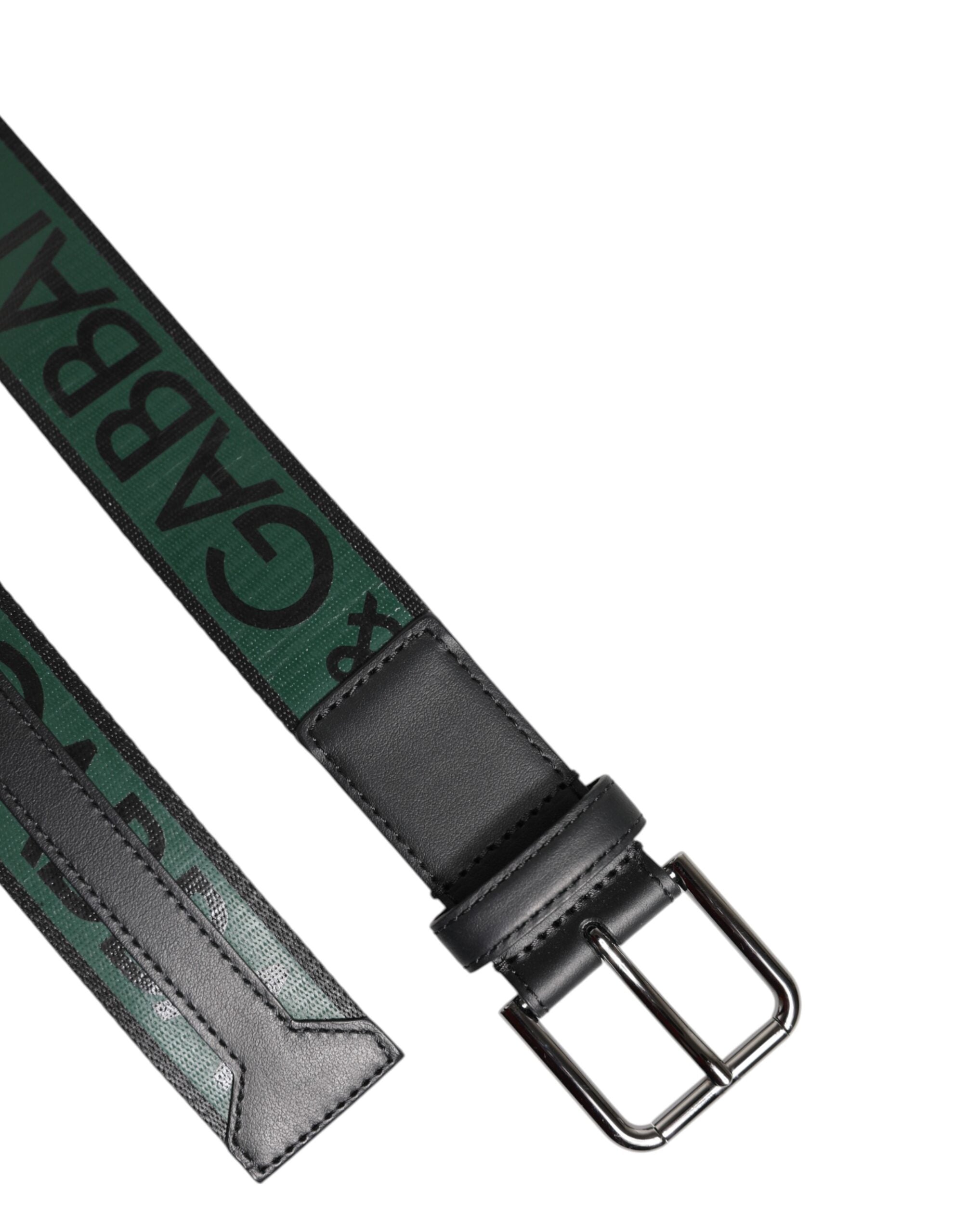 Dolce & Gabbana Green Black Polyester DG Logo Buckle Men's Belt (Pre-Owned)
