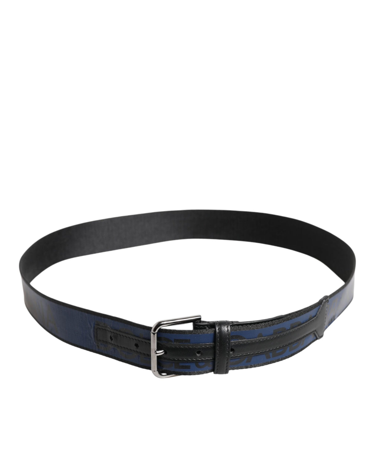 Dolce & Gabbana Black Blue DG Logo Silver Metal Buckle Men's Belt (Pre-Owned)