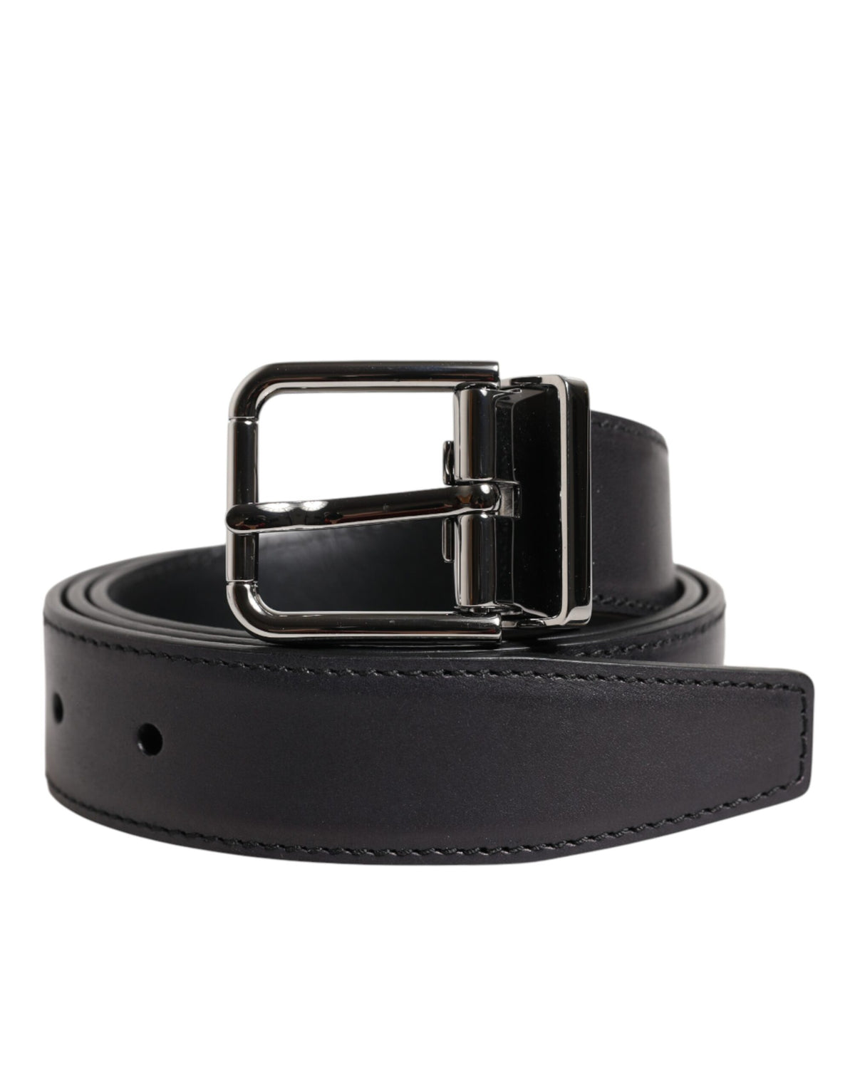 Dolce & Gabbana Black Classic Calf Leather Silver Buckle Men's Belt