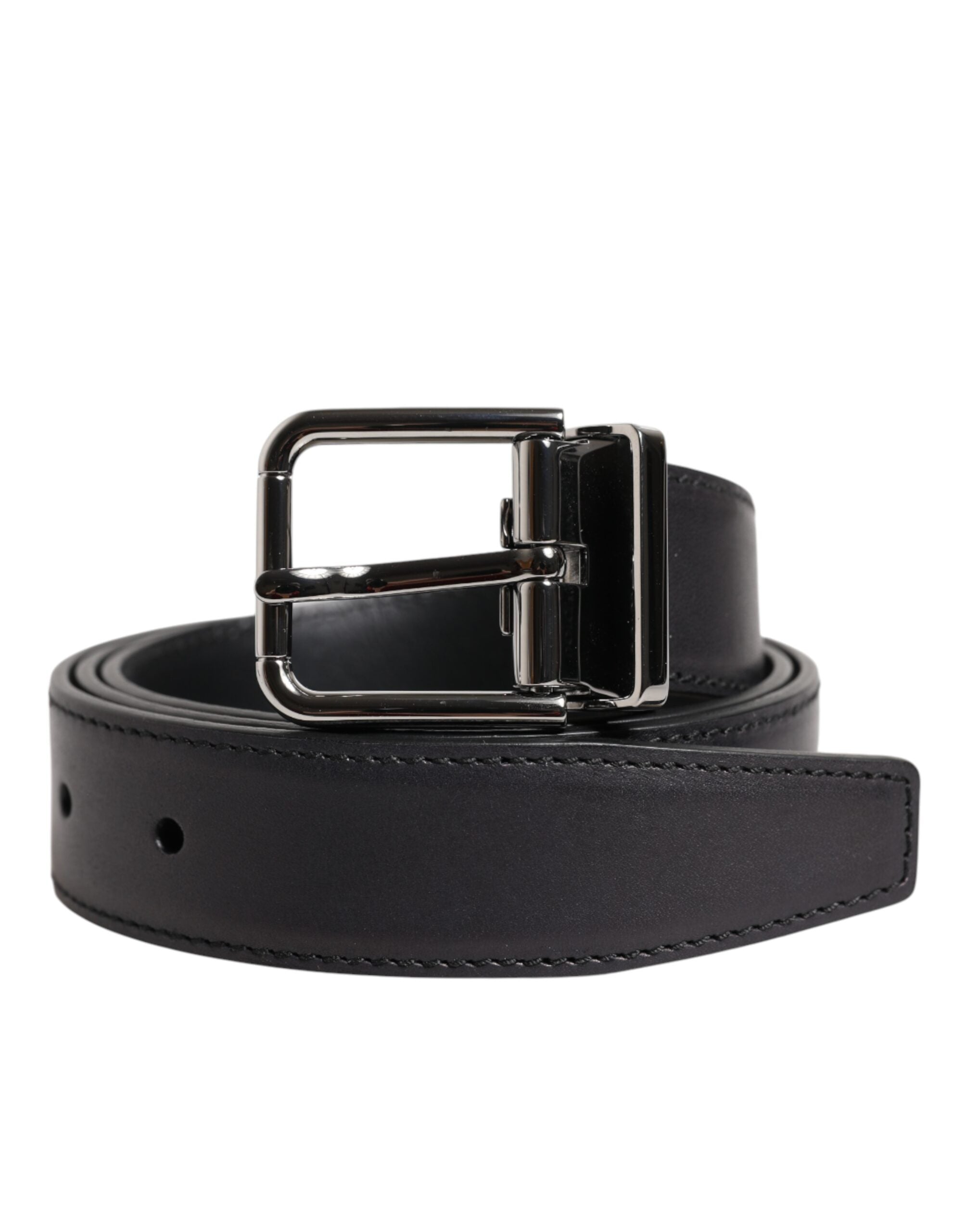 Dolce & Gabbana Black Classic Calf Leather Silver Buckle Men's Belt