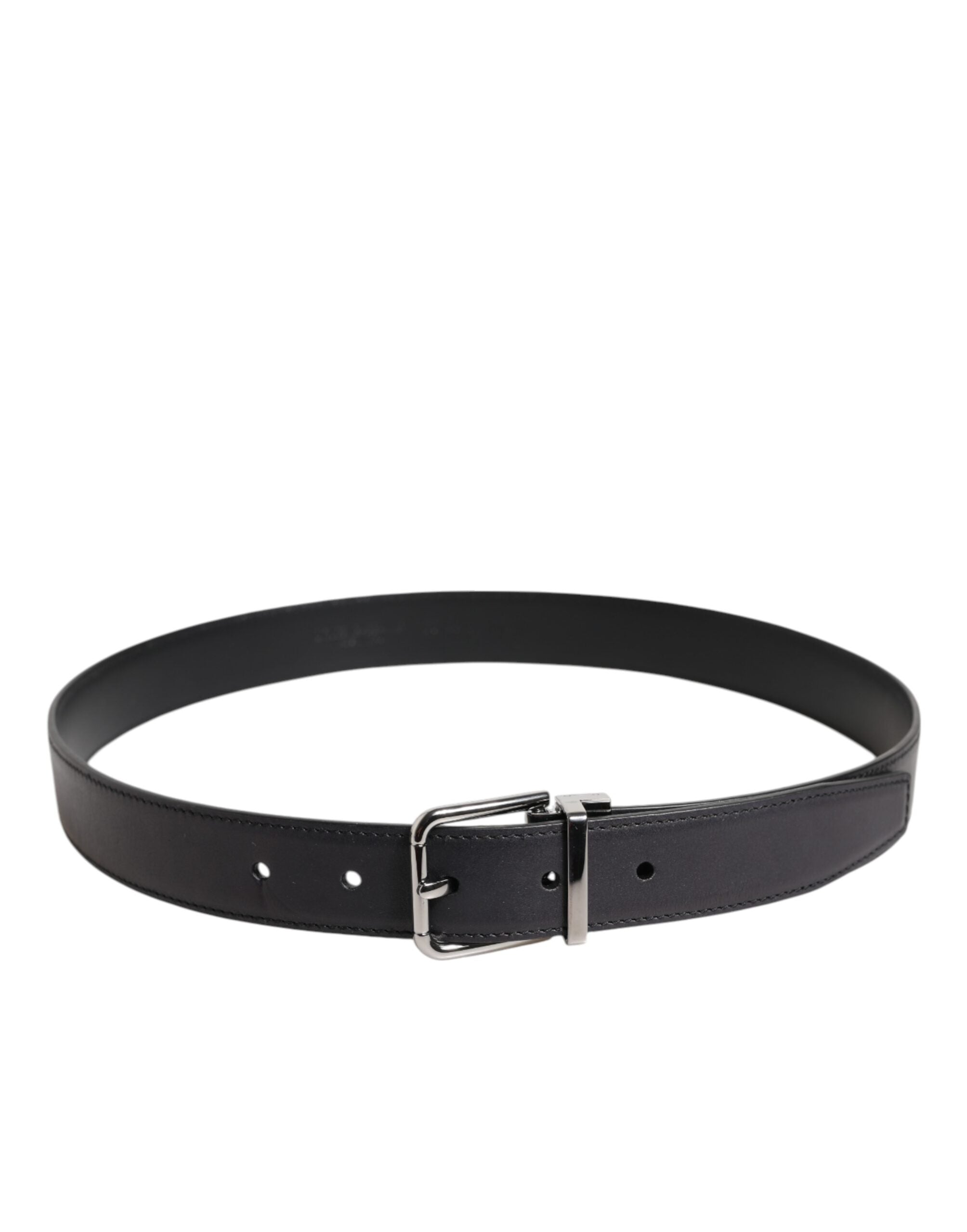 Dolce & Gabbana Black Classic Calf Leather Silver Buckle Men's Belt