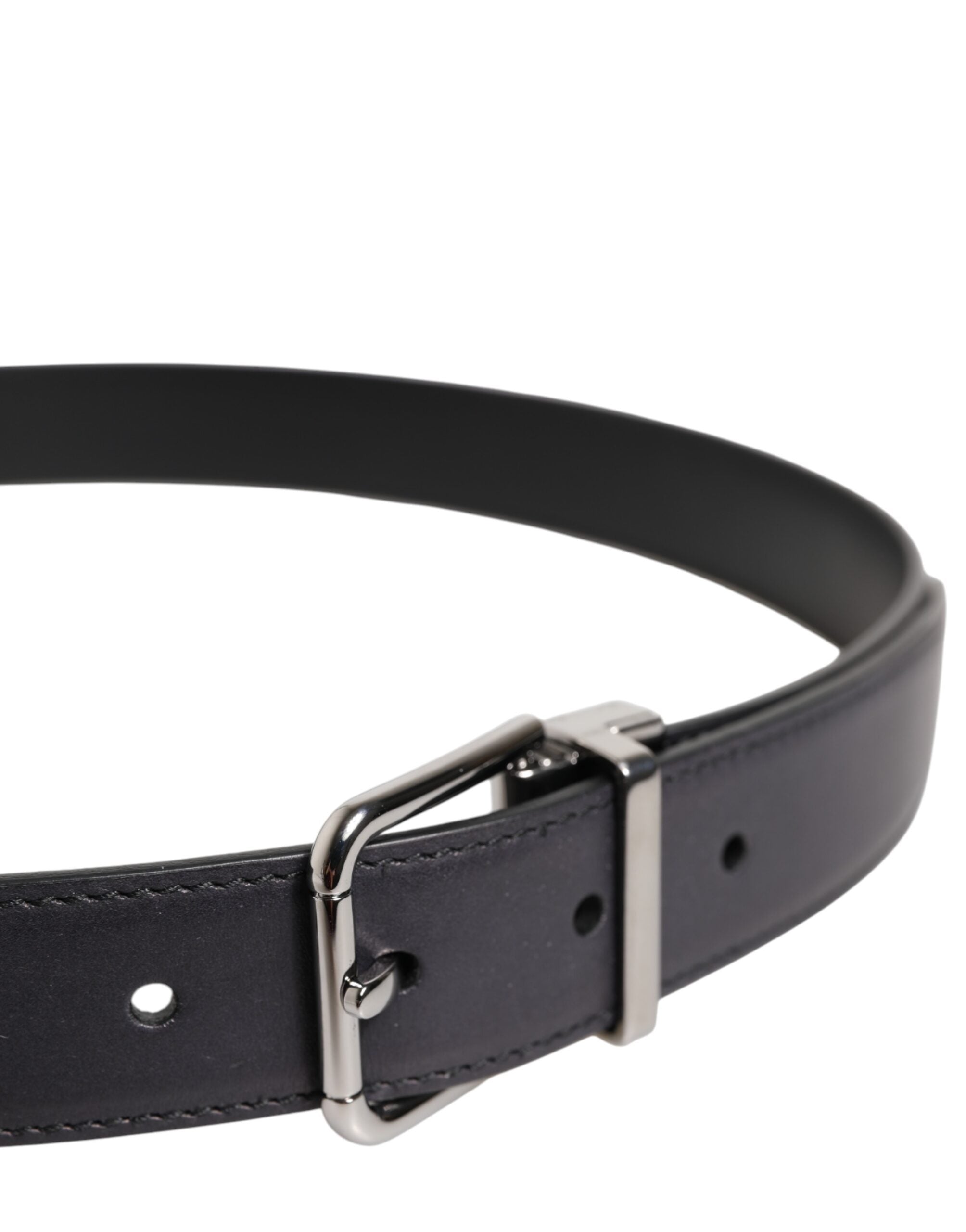 Dolce & Gabbana Black Classic Calf Leather Silver Buckle Men's Belt
