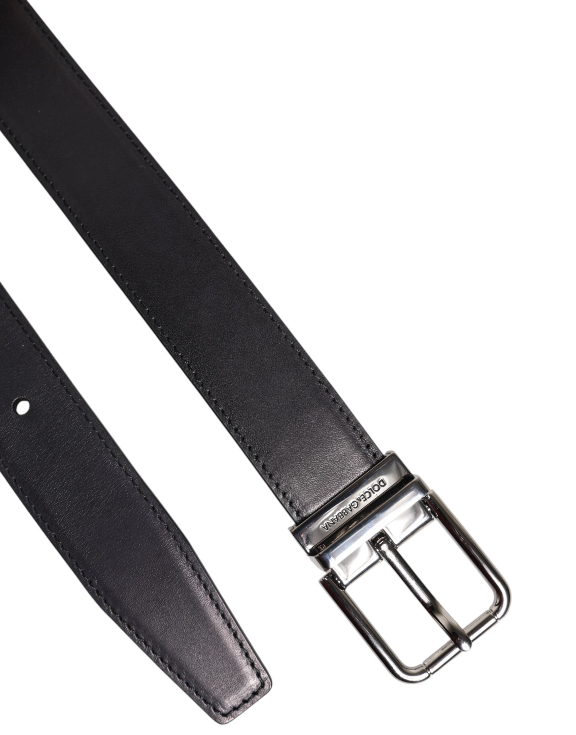 Dolce & Gabbana Black Classic Calf Leather Silver Buckle Men's Belt