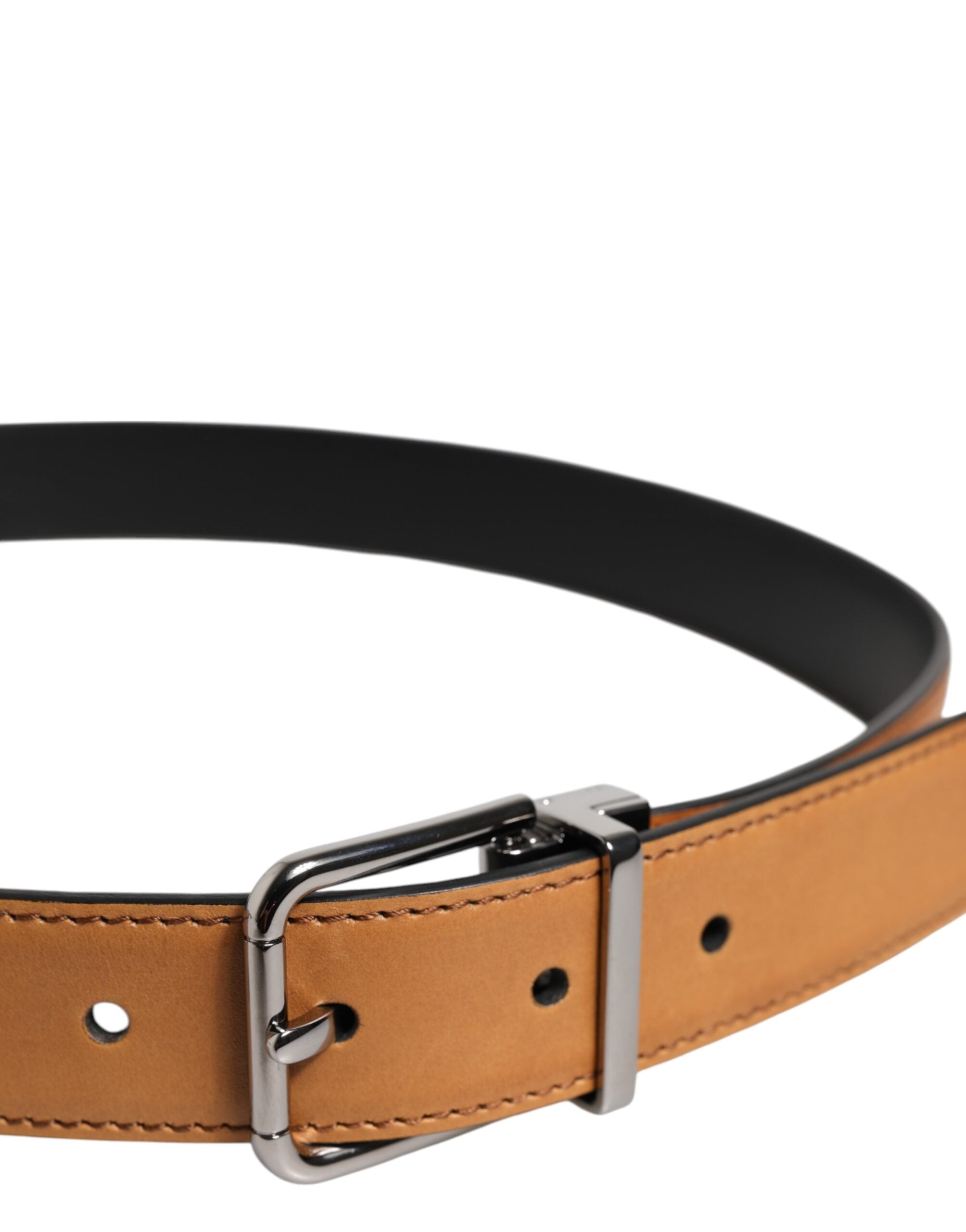 Dolce & Gabbana Brown Classic Calf Leather Silver Buckle Men's Belt