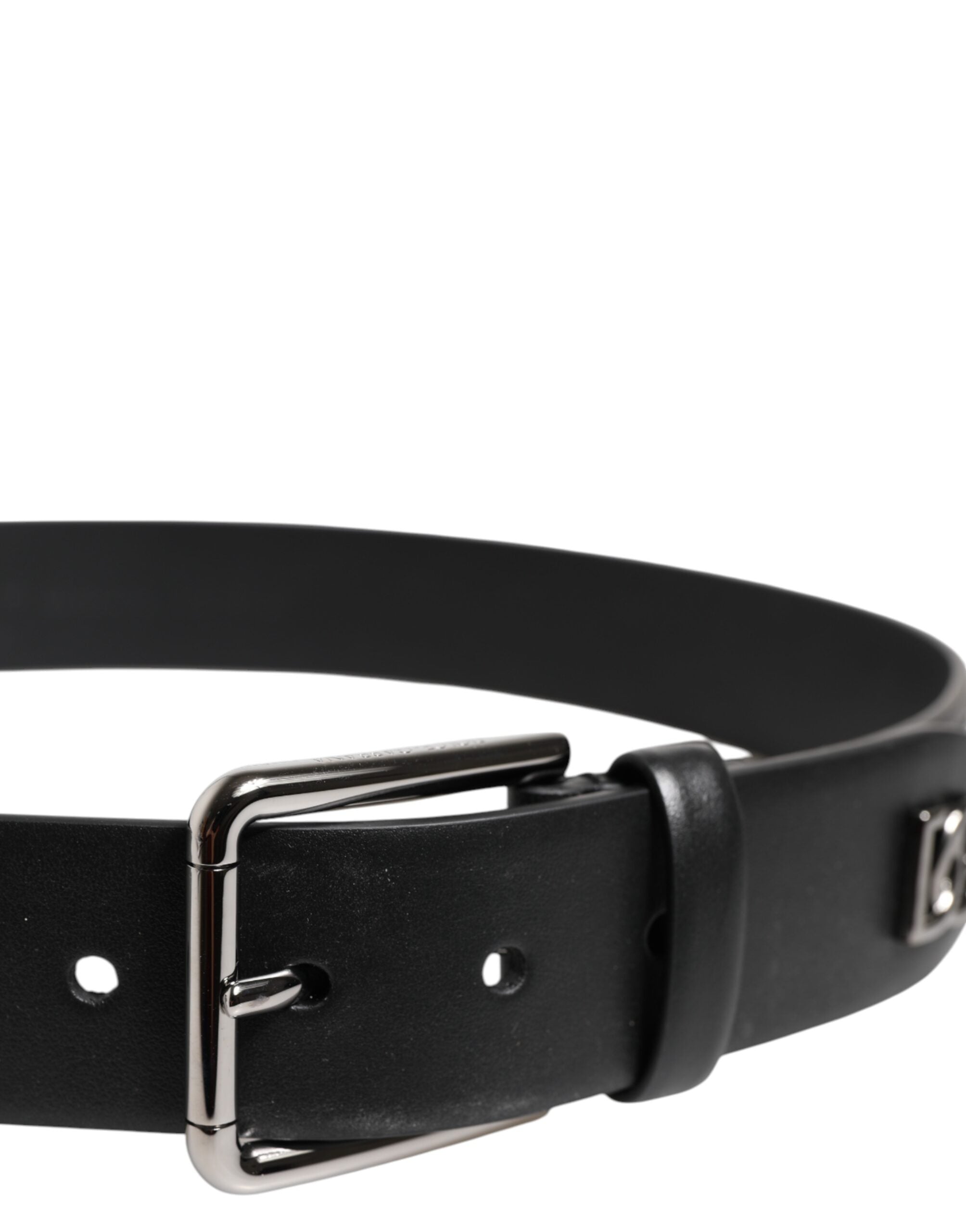 Dolce & Gabbana Black Calf Leather Studded Silver Buckle Men's Belt