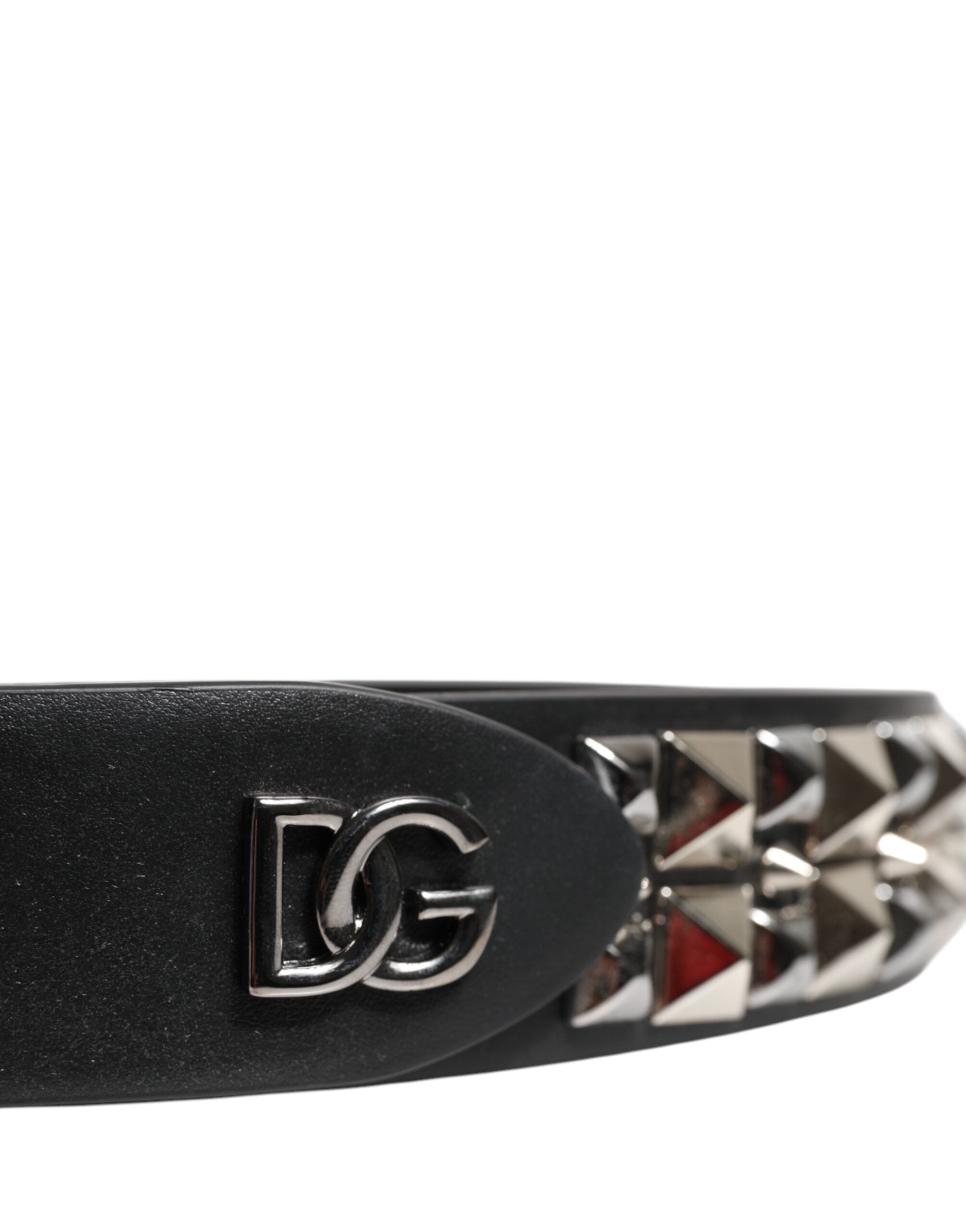 Dolce & Gabbana Black Calf Leather Studded Silver Buckle Men's Belt
