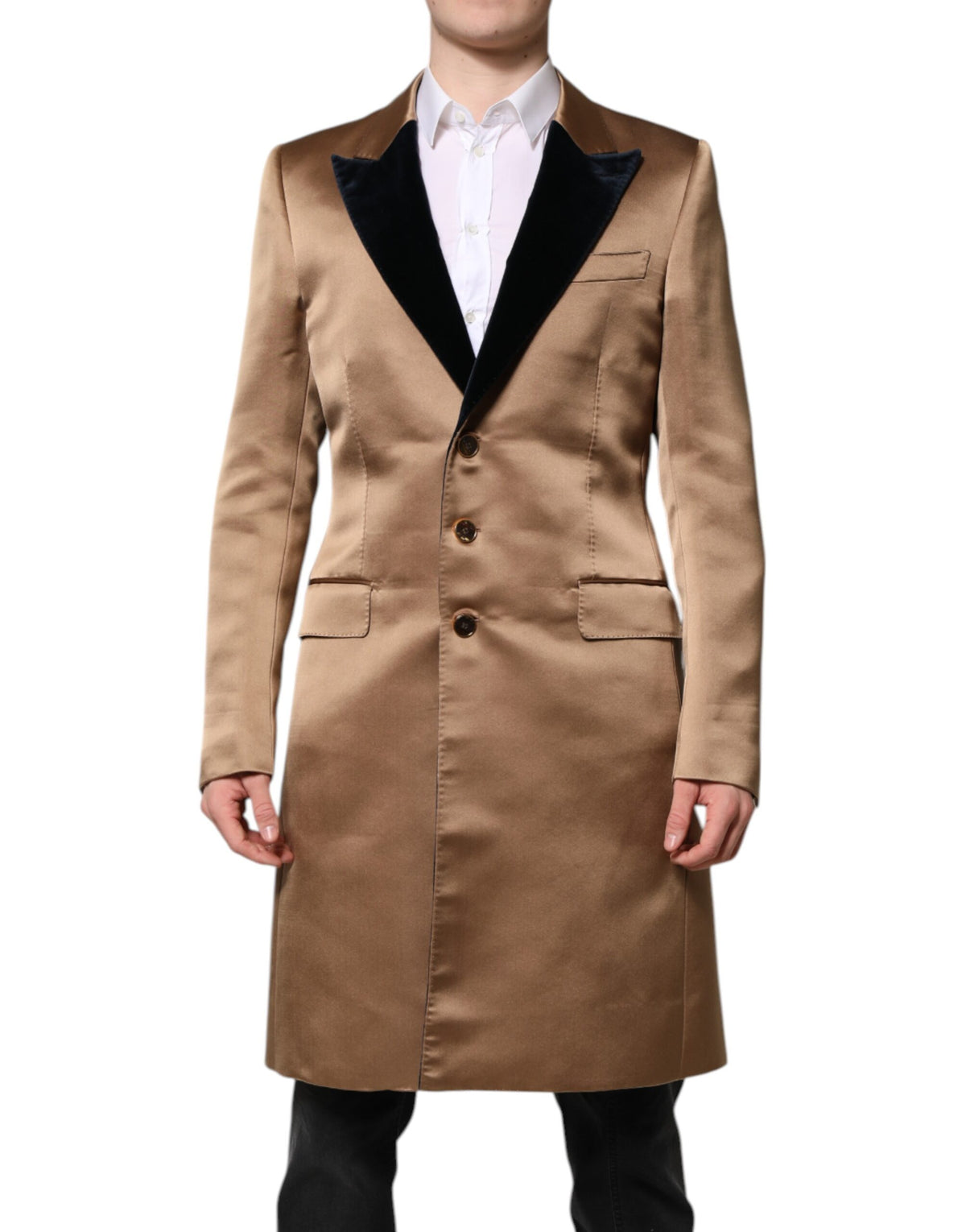 Dolce & Gabbana Brown Silk Single Breasted Trench Coat Men's Jacket
