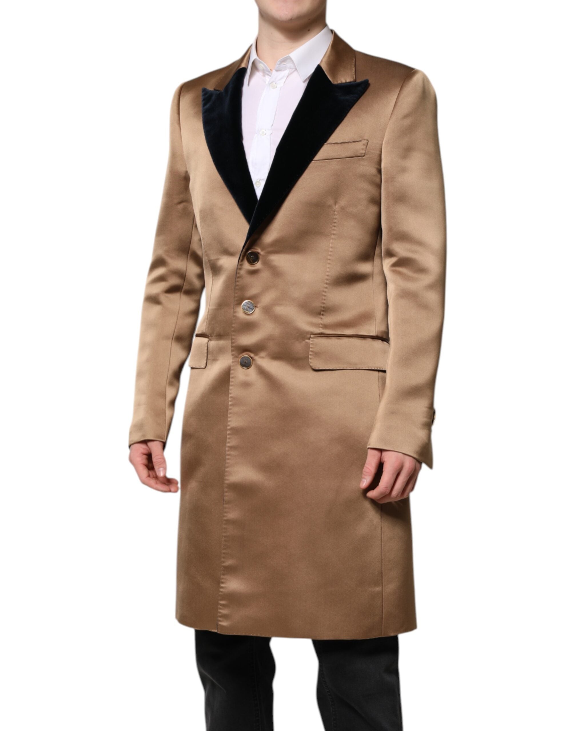 Dolce & Gabbana Brown Silk Single Breasted Trench Coat Men's Jacket