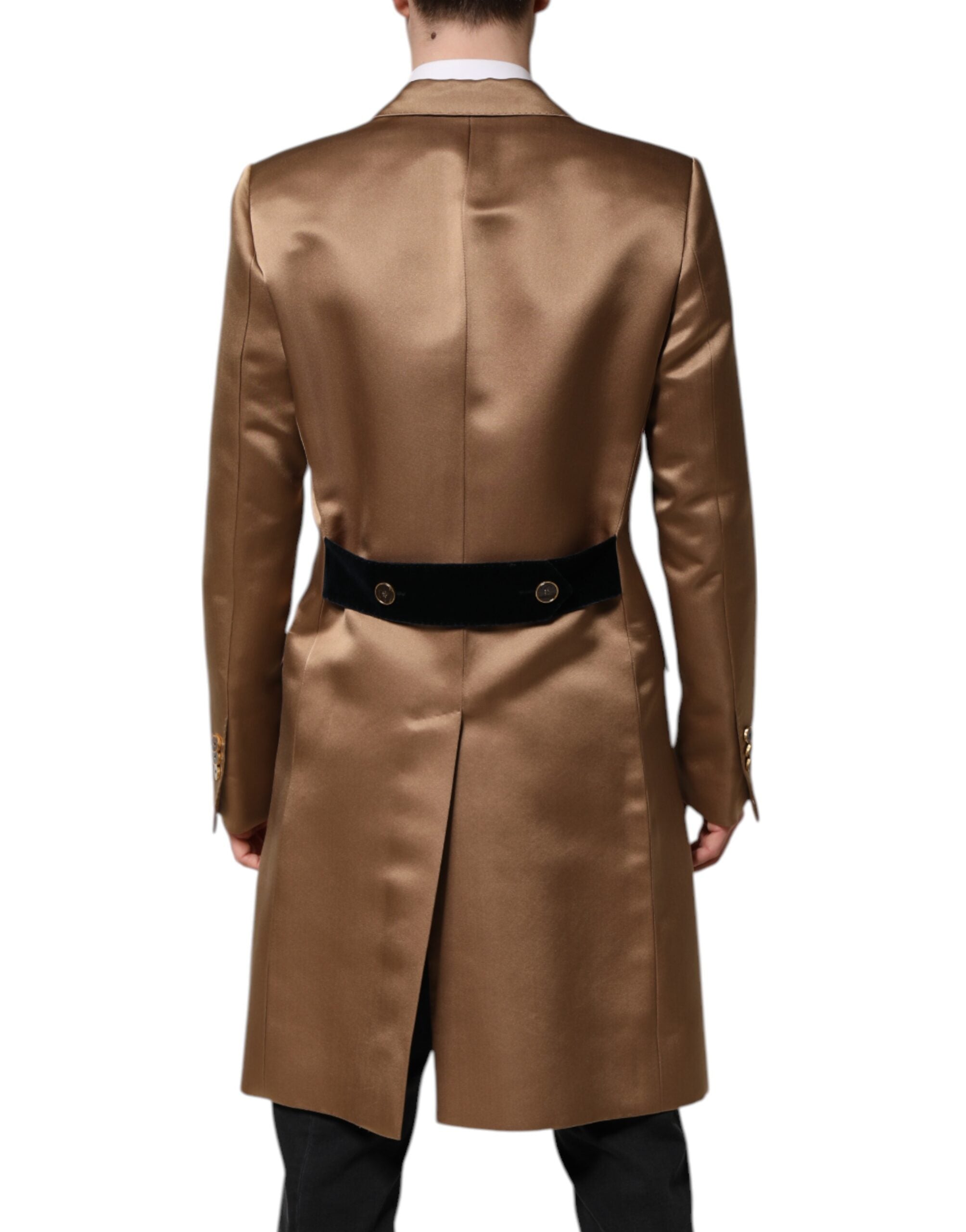 Dolce & Gabbana Brown Silk Single Breasted Trench Coat Men's Jacket