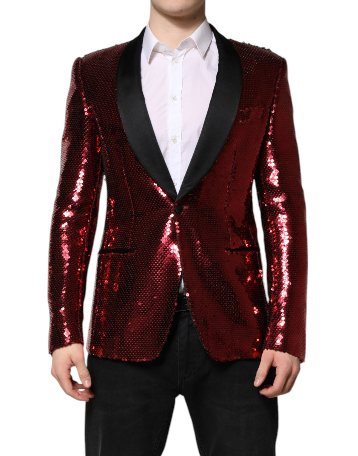 Dolce & Gabbana Red SICILIA Sequin Embellish Blazer Men's Jacket