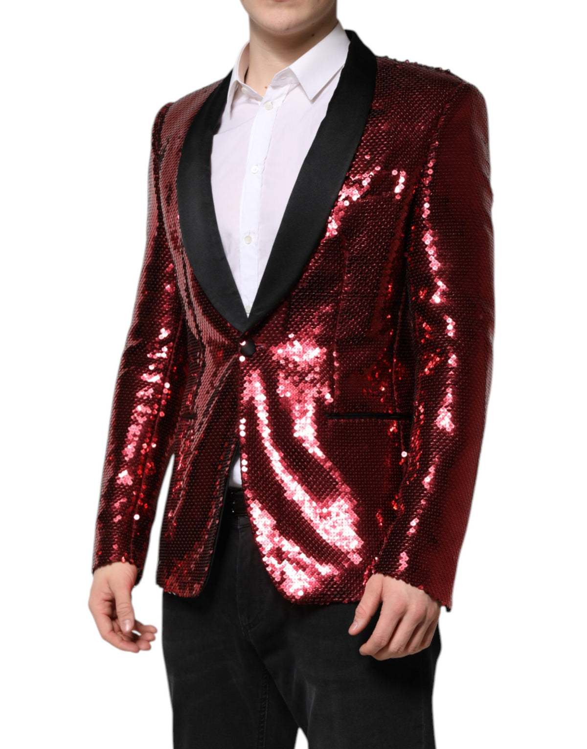 Dolce & Gabbana Red SICILIA Sequin Embellish Blazer Men's Jacket