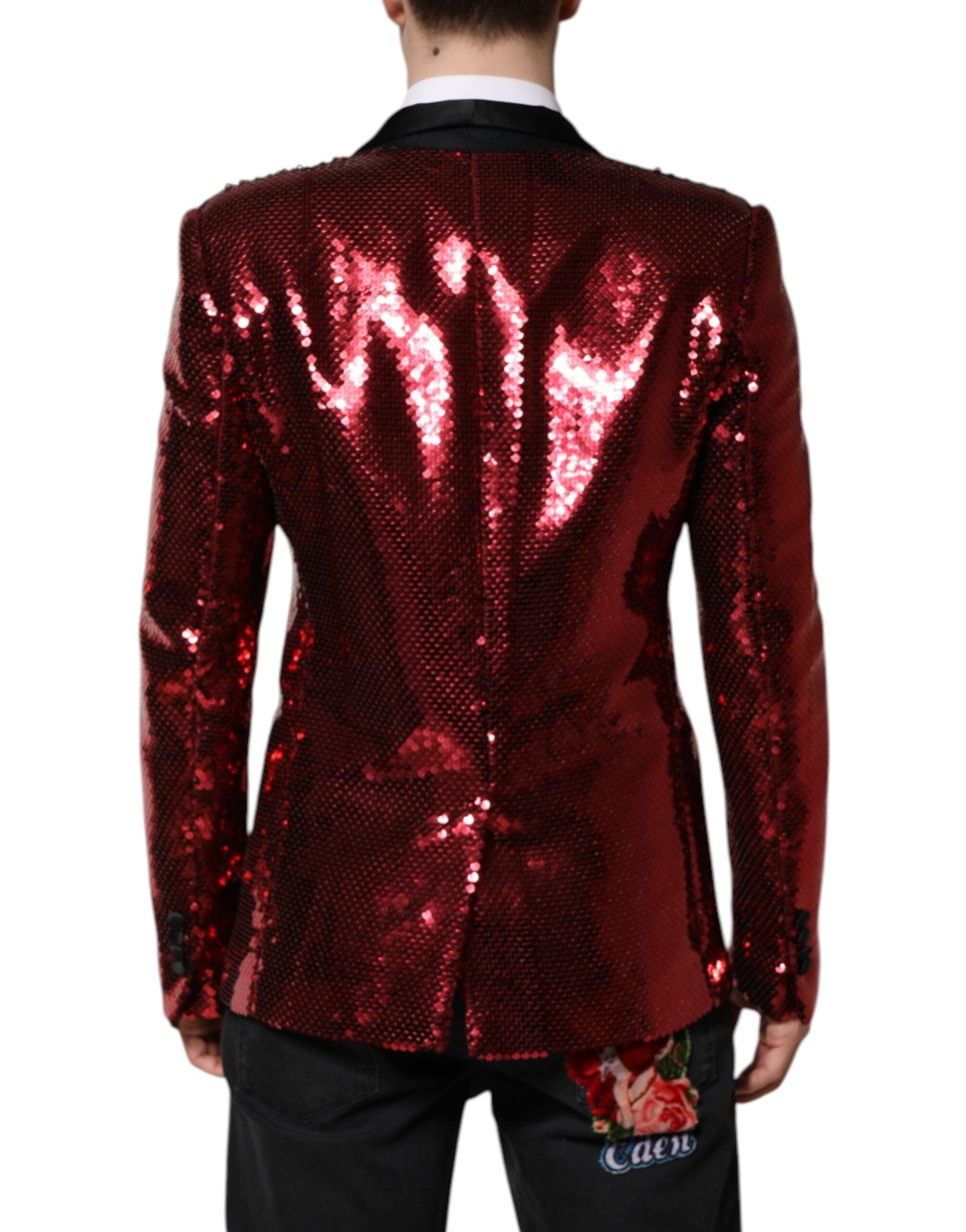 Dolce & Gabbana Red SICILIA Sequin Embellish Blazer Men's Jacket
