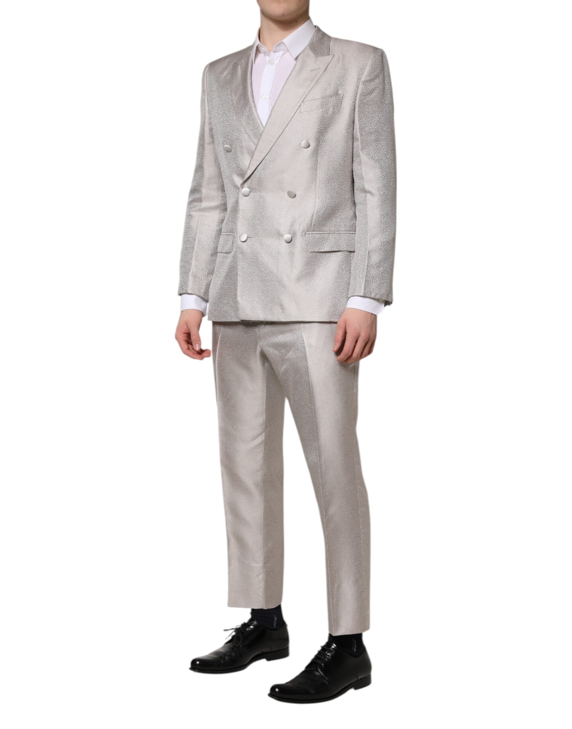 Dolce & Gabbana Light Gray Jacquard Silk Dotted 2 Piece Men's Suit