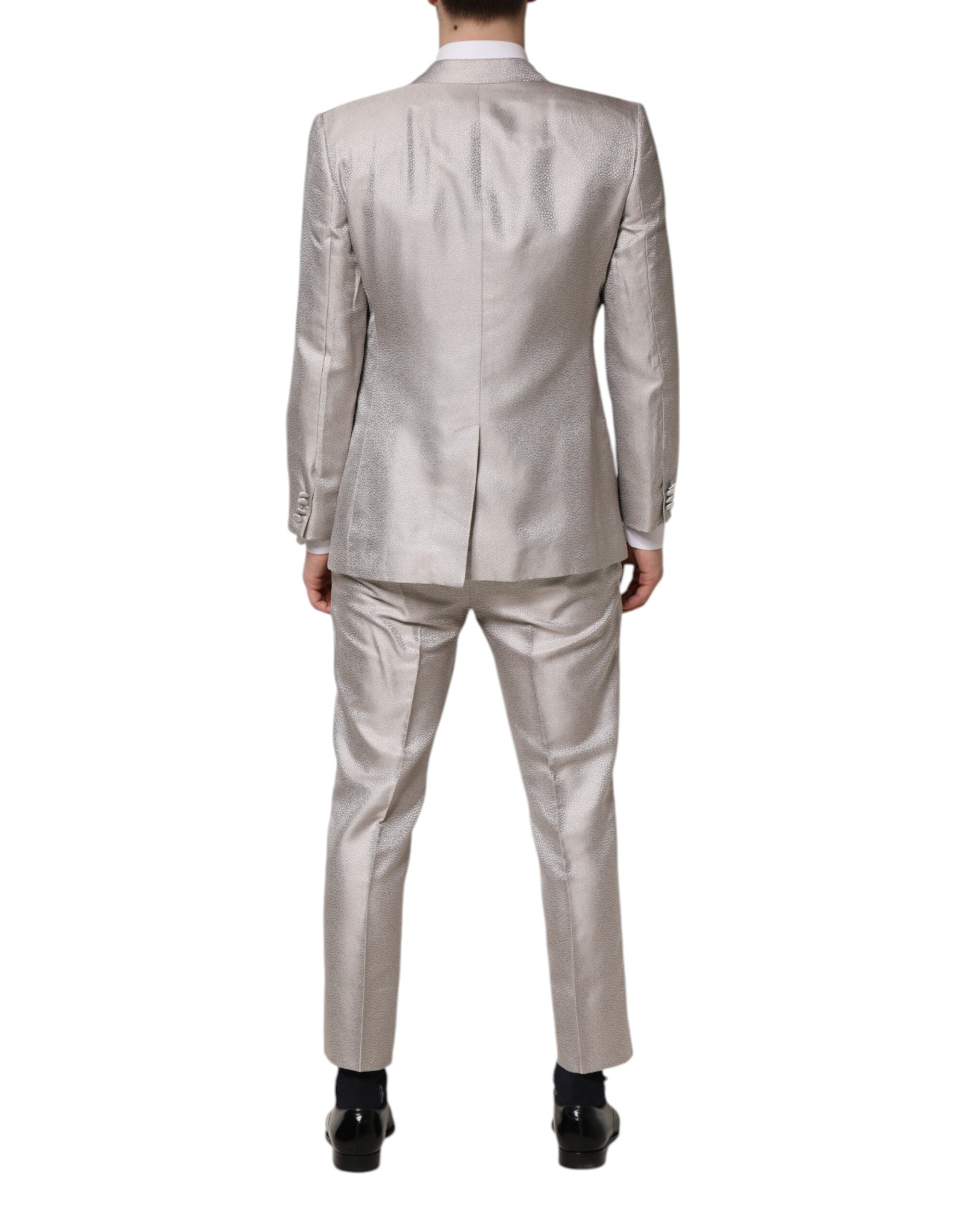 Dolce & Gabbana Light Gray Jacquard Silk Dotted 2 Piece Men's Suit