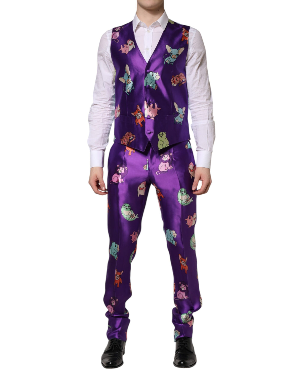Dolce & Gabbana Purple Silk Animal Print 3 Piece Men's Suit