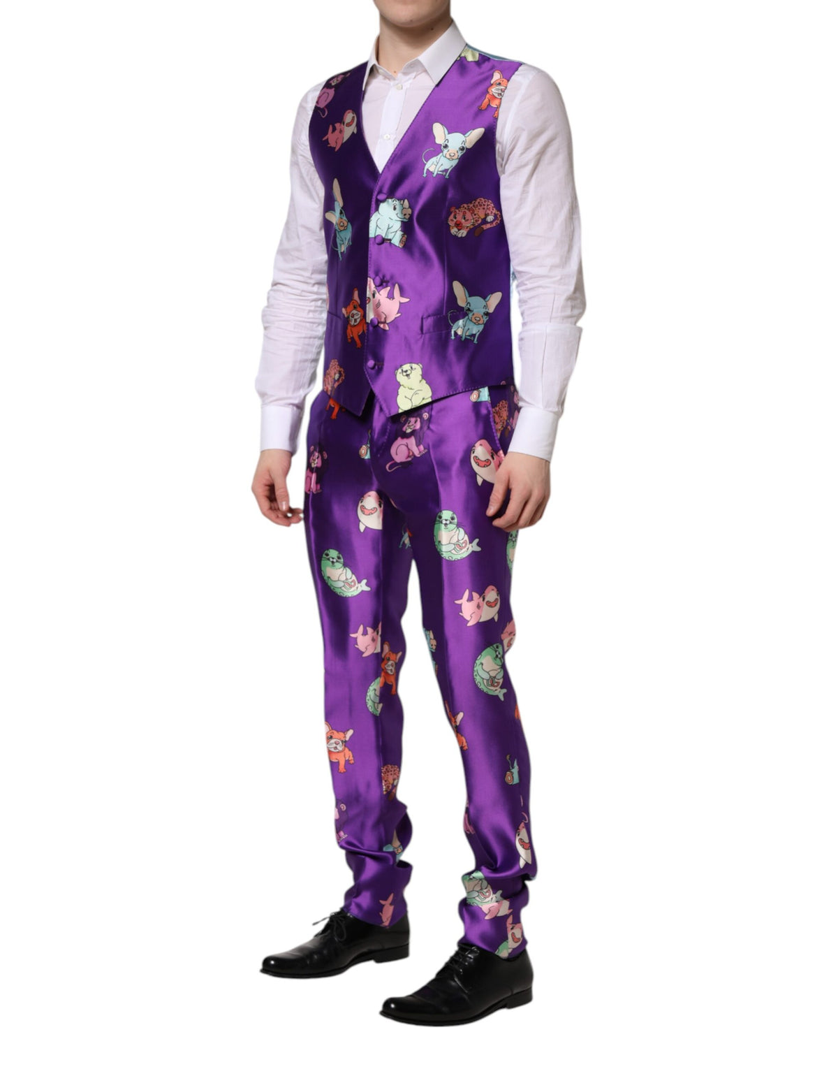 Dolce & Gabbana Purple Silk Animal Print 3 Piece Men's Suit