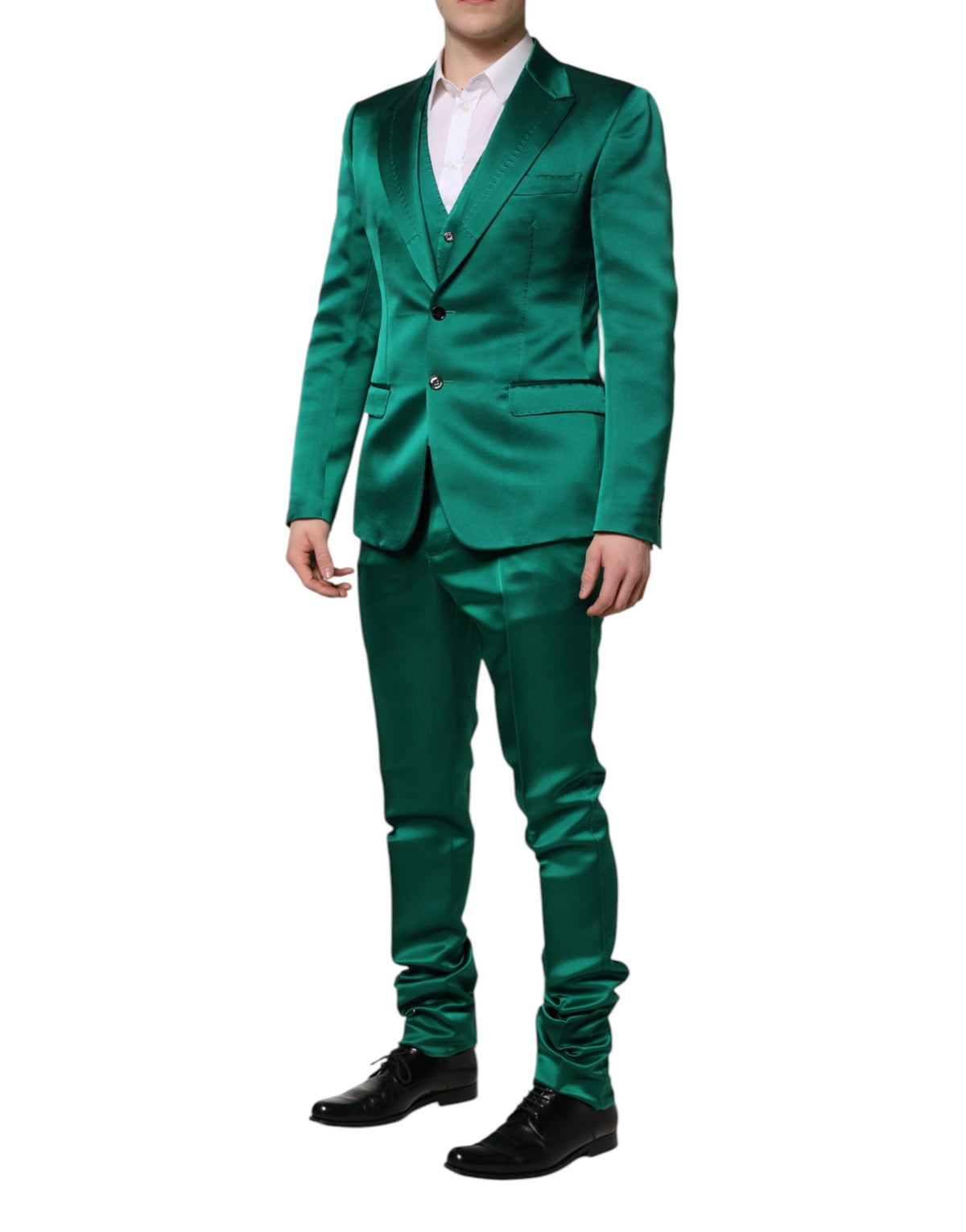 Dolce & Gabbana Green Silk 3 Piece Single Breasted Men's Suit