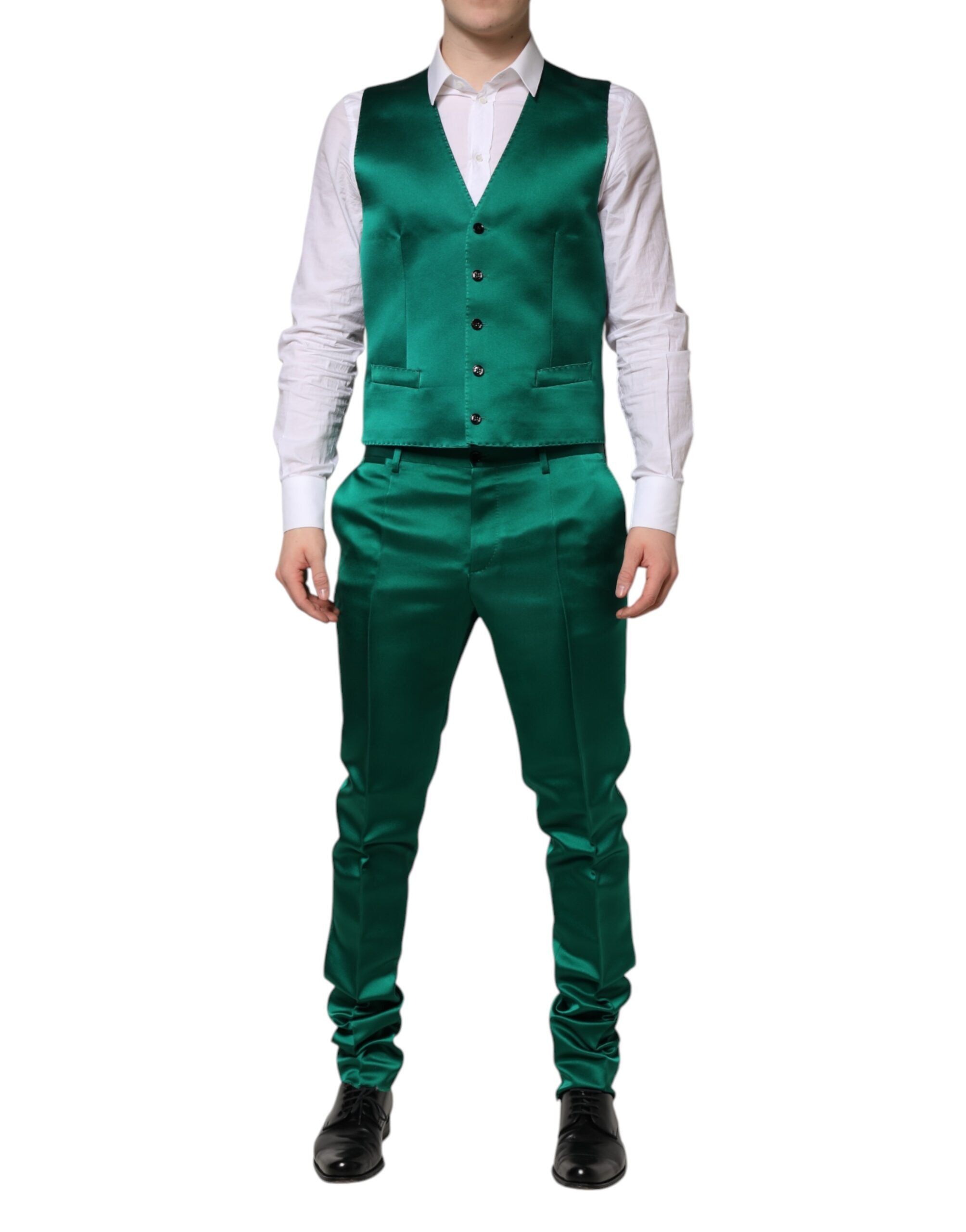 Dolce & Gabbana Green Silk 3 Piece Single Breasted Men's Suit