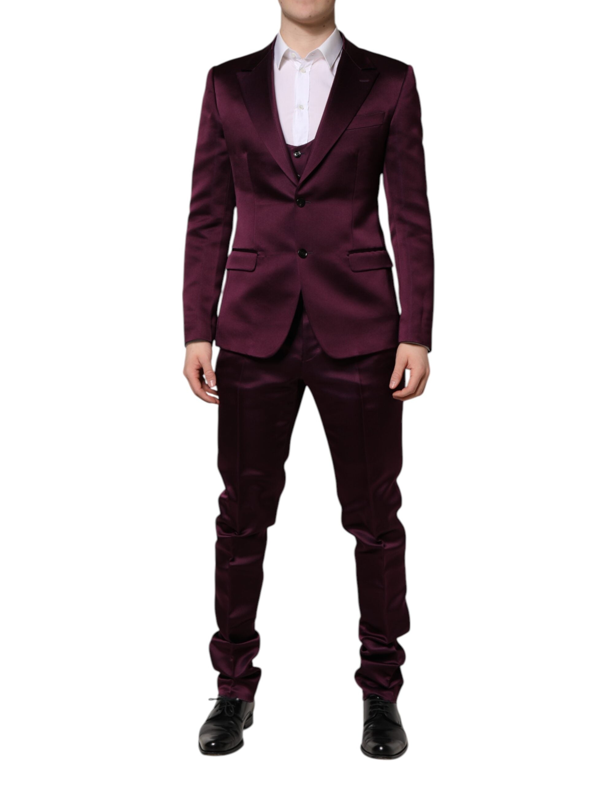Dolce & Gabbana Dark Purple Silk 3Piece Single Breasted Men's Suit