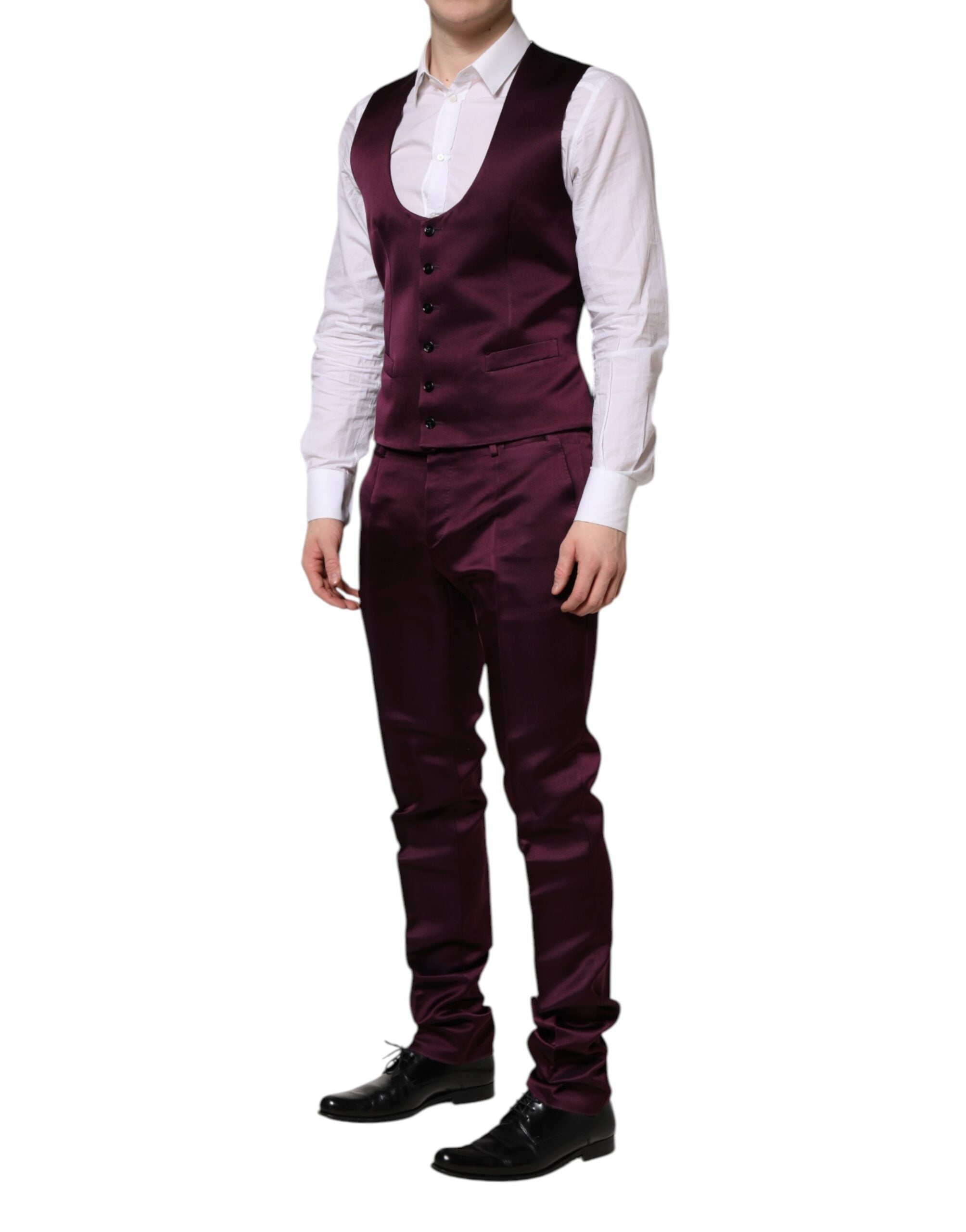 Dolce & Gabbana Dark Purple Silk 3Piece Single Breasted Men's Suit
