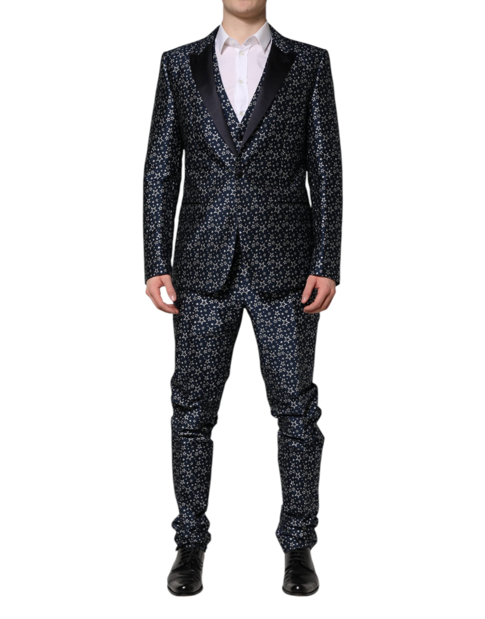 Dolce & Gabbana Blue MARTINI Star Jacquard 3 Piece Men's Suit