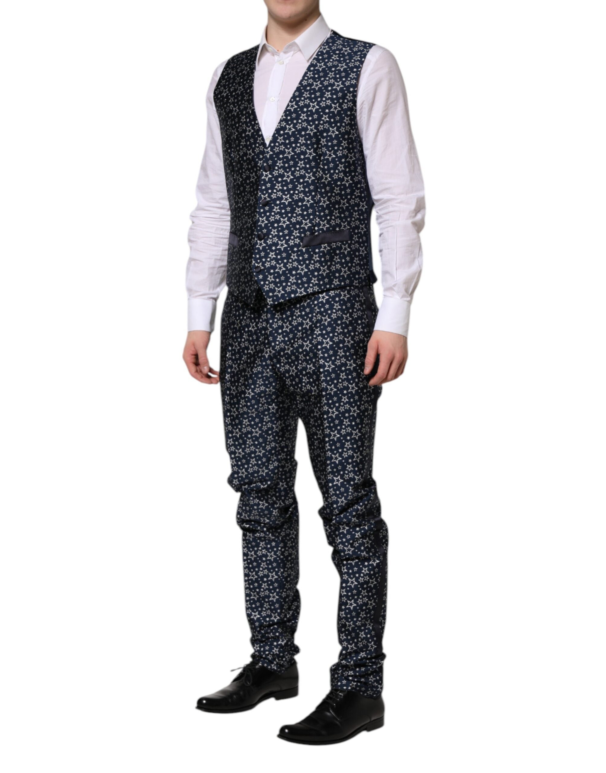 Dolce & Gabbana Blue MARTINI Star Jacquard 3 Piece Men's Suit