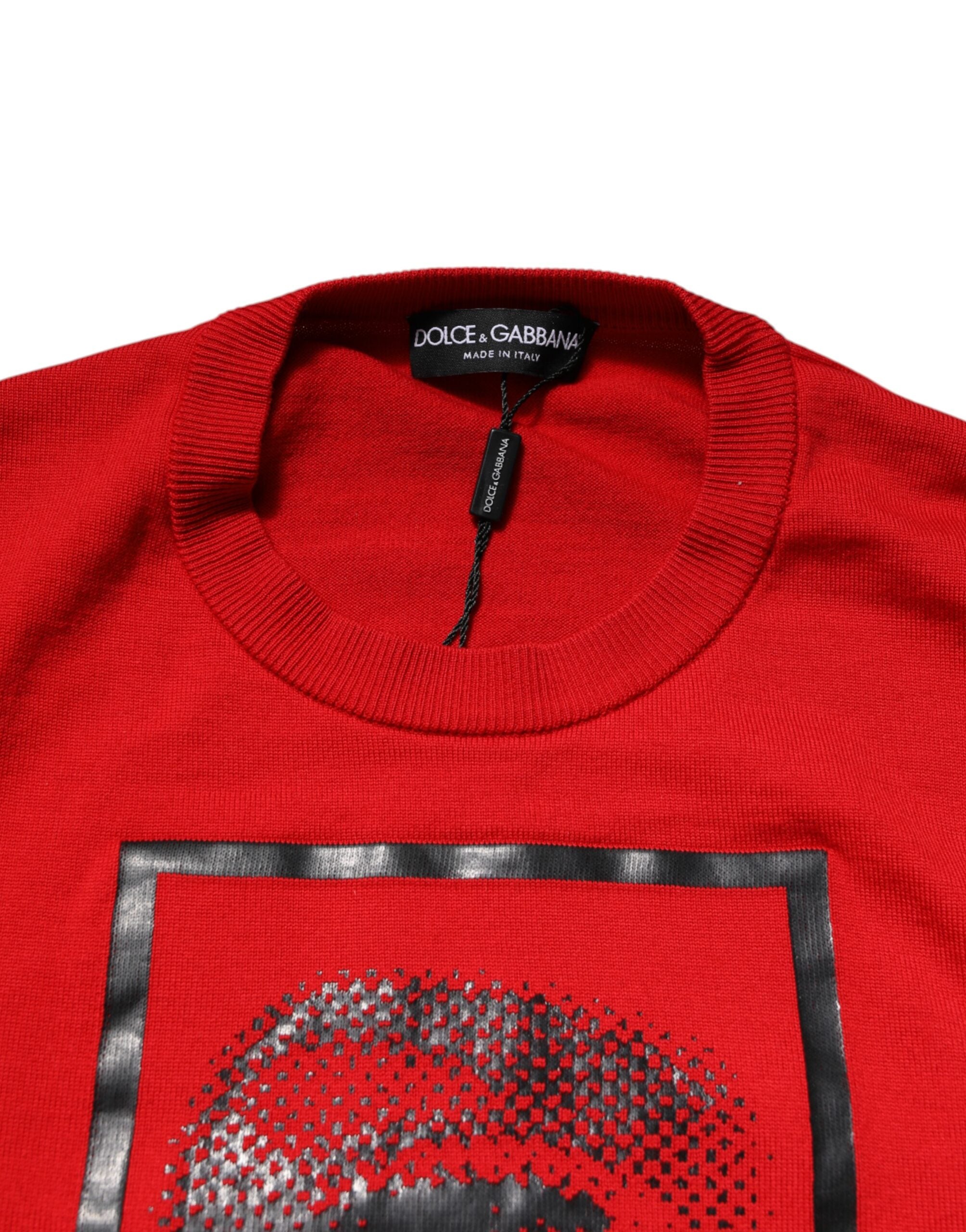 Dolce & Gabbana Red Eye Print Crew Neck Men Pullover Men's Sweater