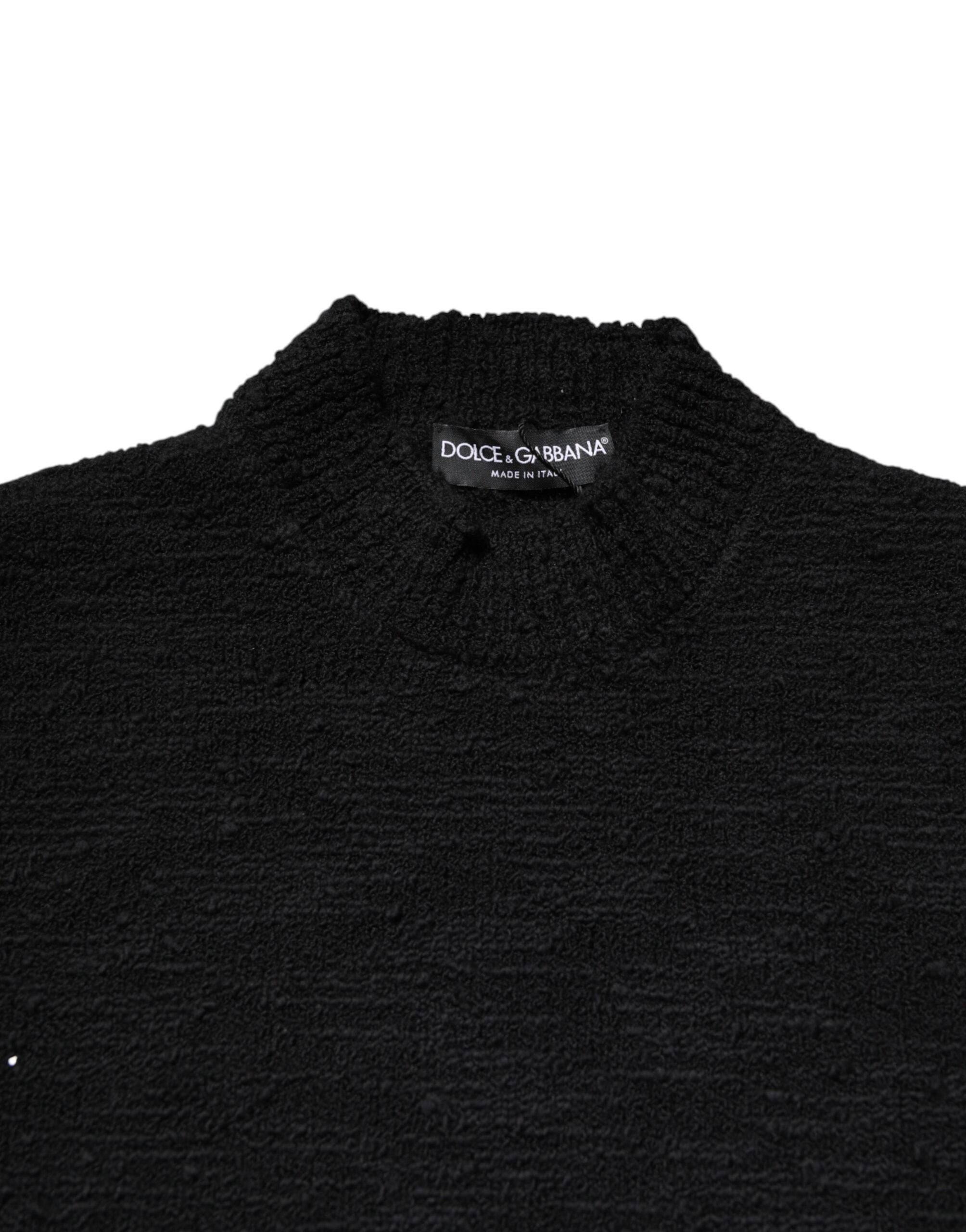 Dolce & Gabbana Black Wool Knit Crew Neck Pullover Men's Sweater
