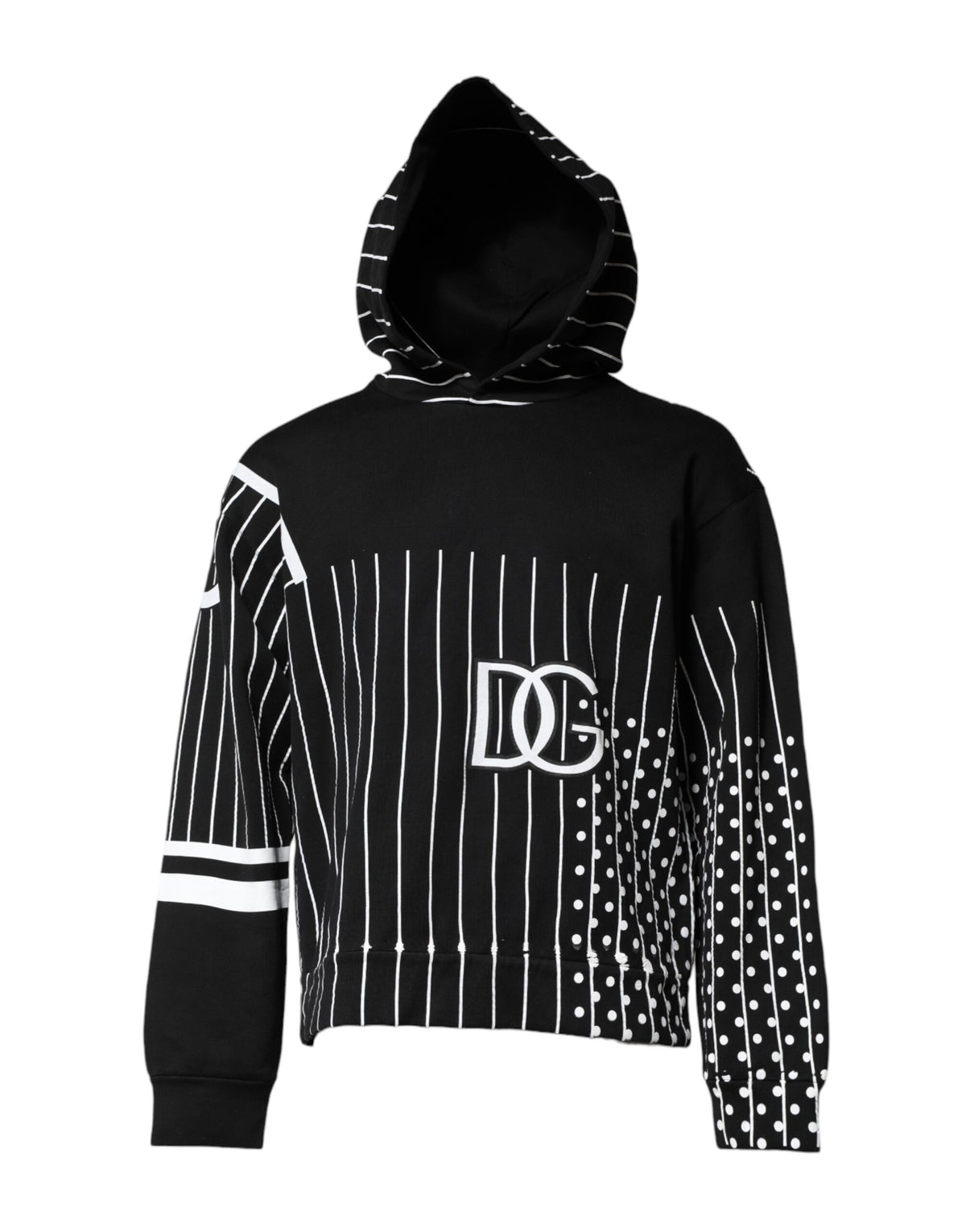 Dolce & Gabbana Black White Stripe Hooded Sweatshirt Men's Sweater